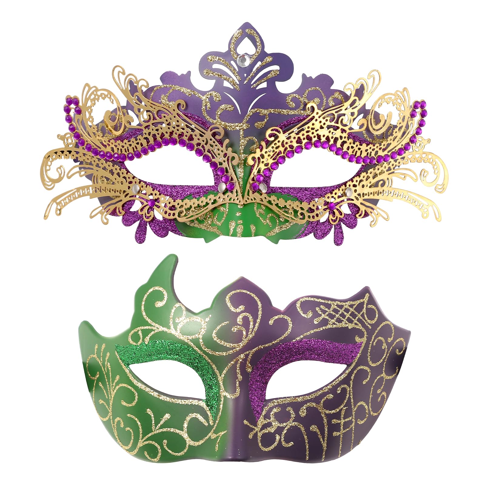 Oidea Couple Mardi Gras Mask: Glitter Metal Venetian Masquerade Mask for Couples Halloween Theme Ball Costumes Cosplay Party Masks for Women and Men