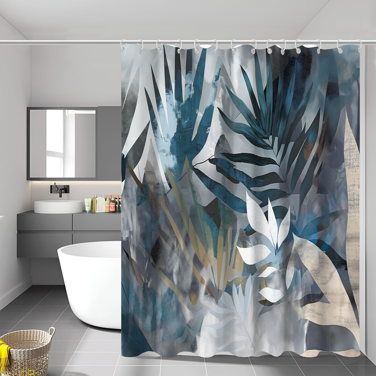 Feuilles de palmier rideau douche pour transformer la salle de bain en oasis