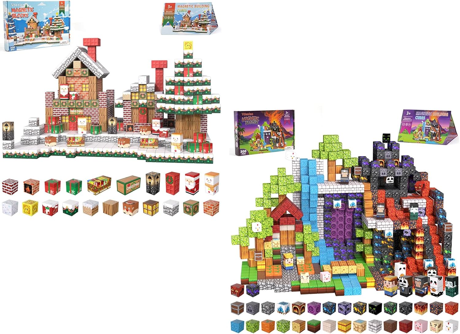Vdealen 300 PCS Magnetic Blocks-Magnetic Building Blocks, Stacking Magnetic Cubes Toy for Kids, STEM Montessori Sensory Toys for Boys and Girls Age 3 4 5 6 7 8 9 10 11 12 Christmas Birthday Gift