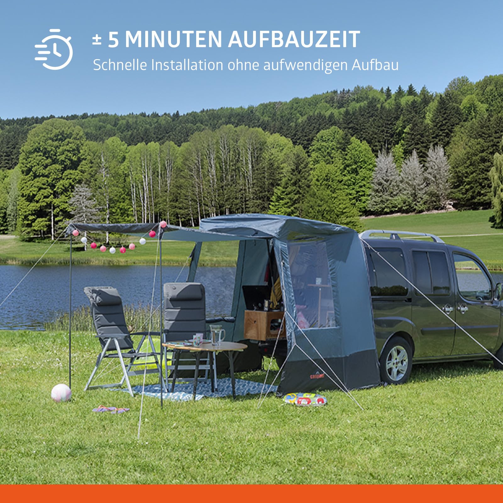 Campout Auto Heckzelt – Heckklappenzelt Camping – 3000 mm Wasserdicht – Zusätzlicher Wohnraum – inkl. Vordachstangen – Anbauhöhe 175–190 cm