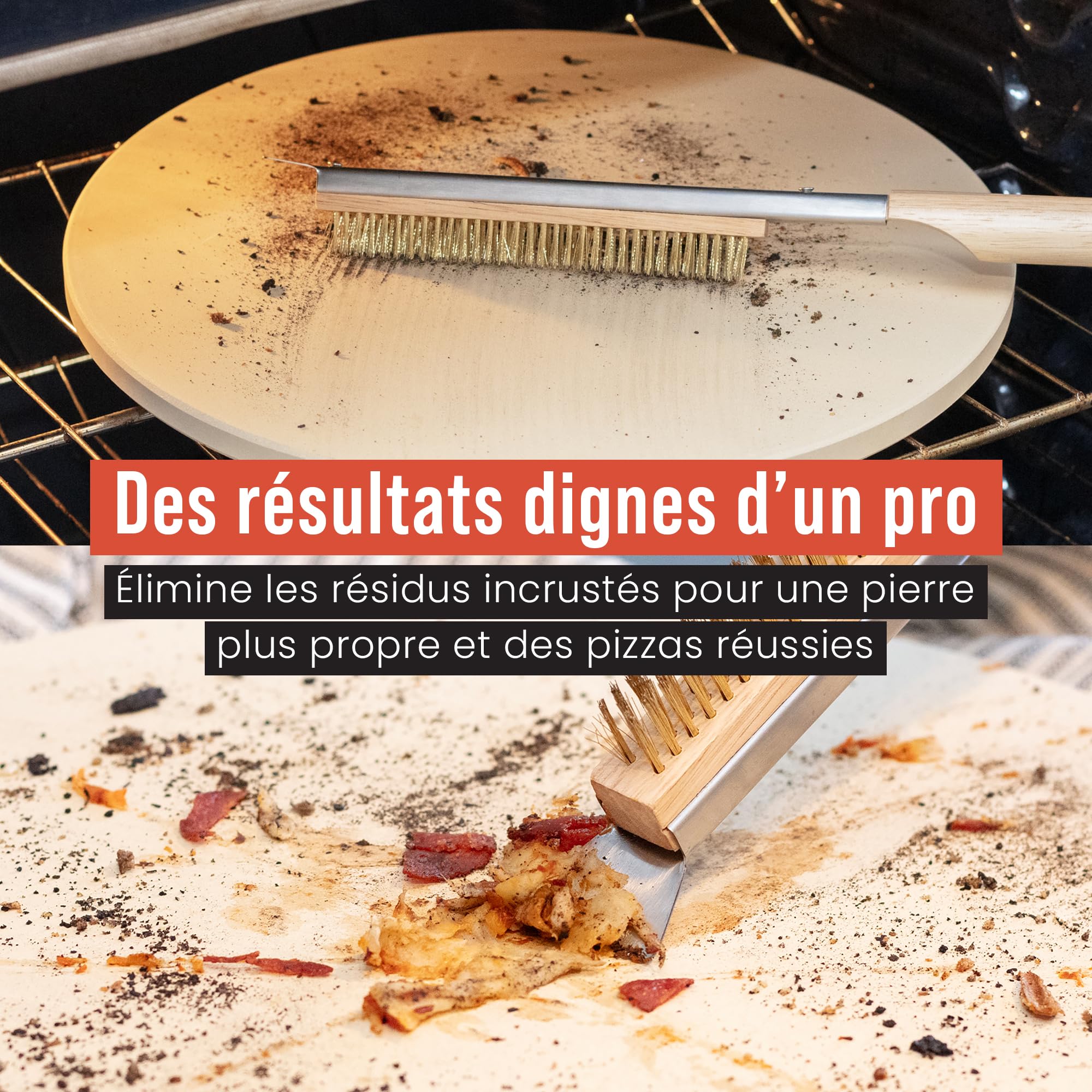 Chef Pomodoro Brosse de four à pizza - Poignée réglable (55-87,7 cm), accessoires de nettoyage pour four à pizza d'extérieur