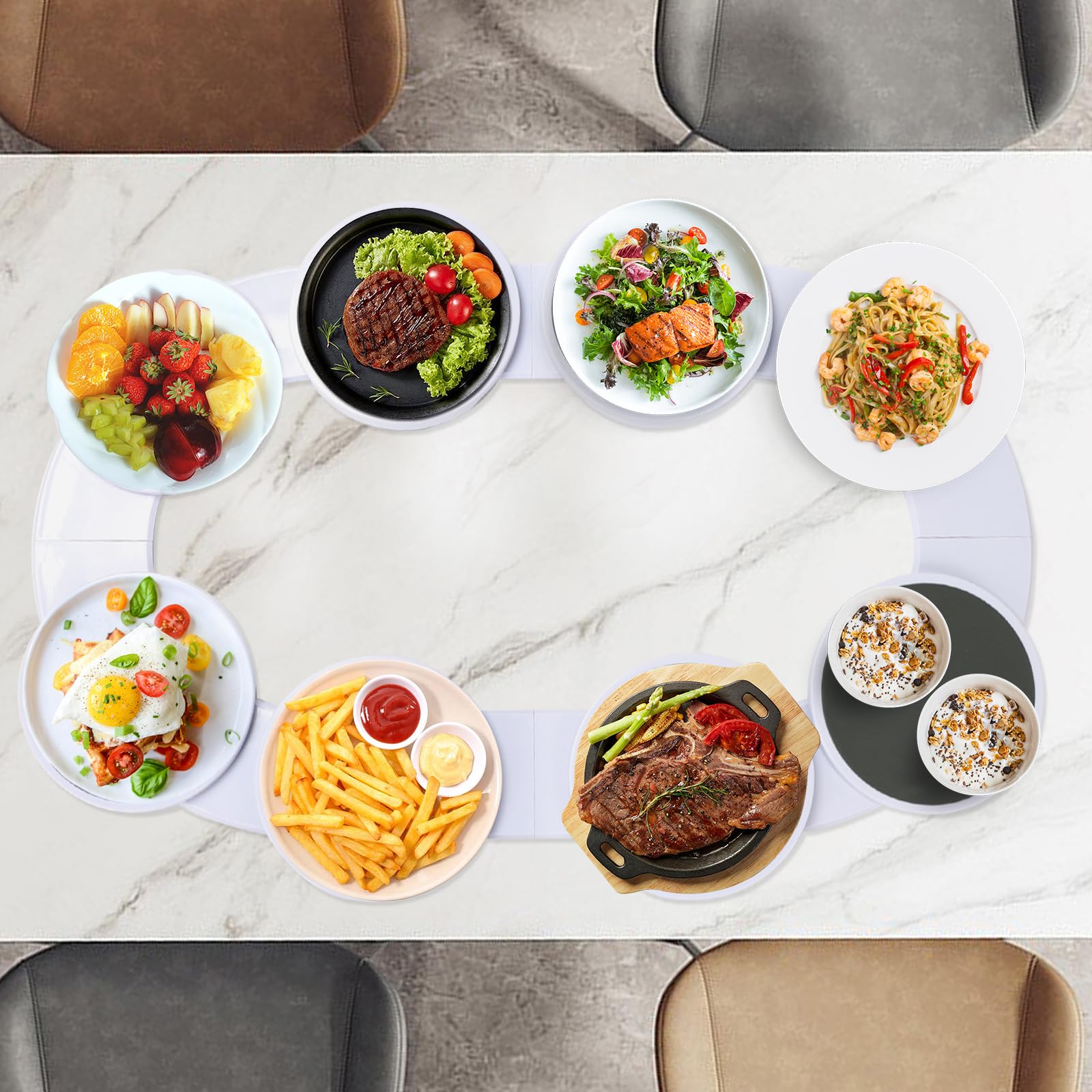 Vassoio girevole per tavolo da pranzo, piatto da portata girevole a 360°, per 8 vassoi Lazy Susan, piatto girevole per tavoli lunghi, tavolo buffet, girevole multifunzione per pasti in famiglia e