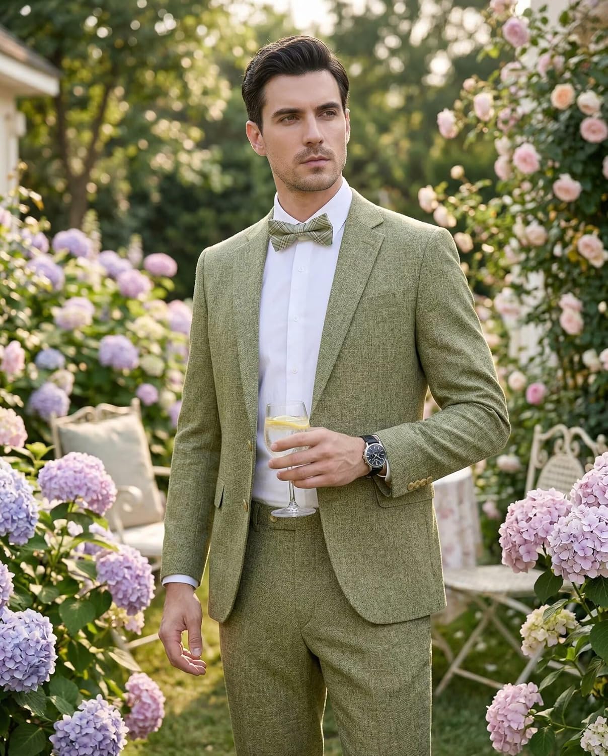 Men Casual Suits Classic Fit 2 Piece Suit One Button Lightweight Blazer Jacket Pants Set for Business Prom Wedding