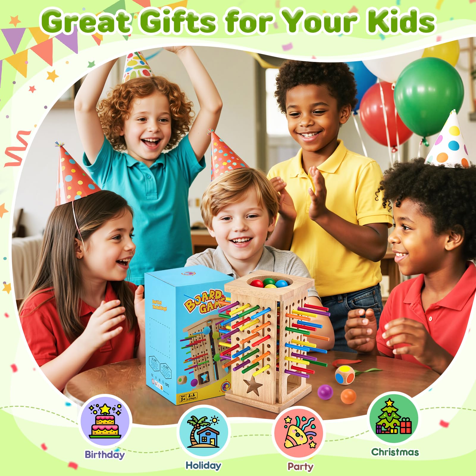Montrix Juguetes Niños Juegos Montessori, Torre de Madera con 42 Palitos Coloridos y Dados, Juego de Mesa Educativo Familiar, Juguetes Motricidad Fina Cumpleaños Regalo para Niños Niñas 3 4 5 6 Años