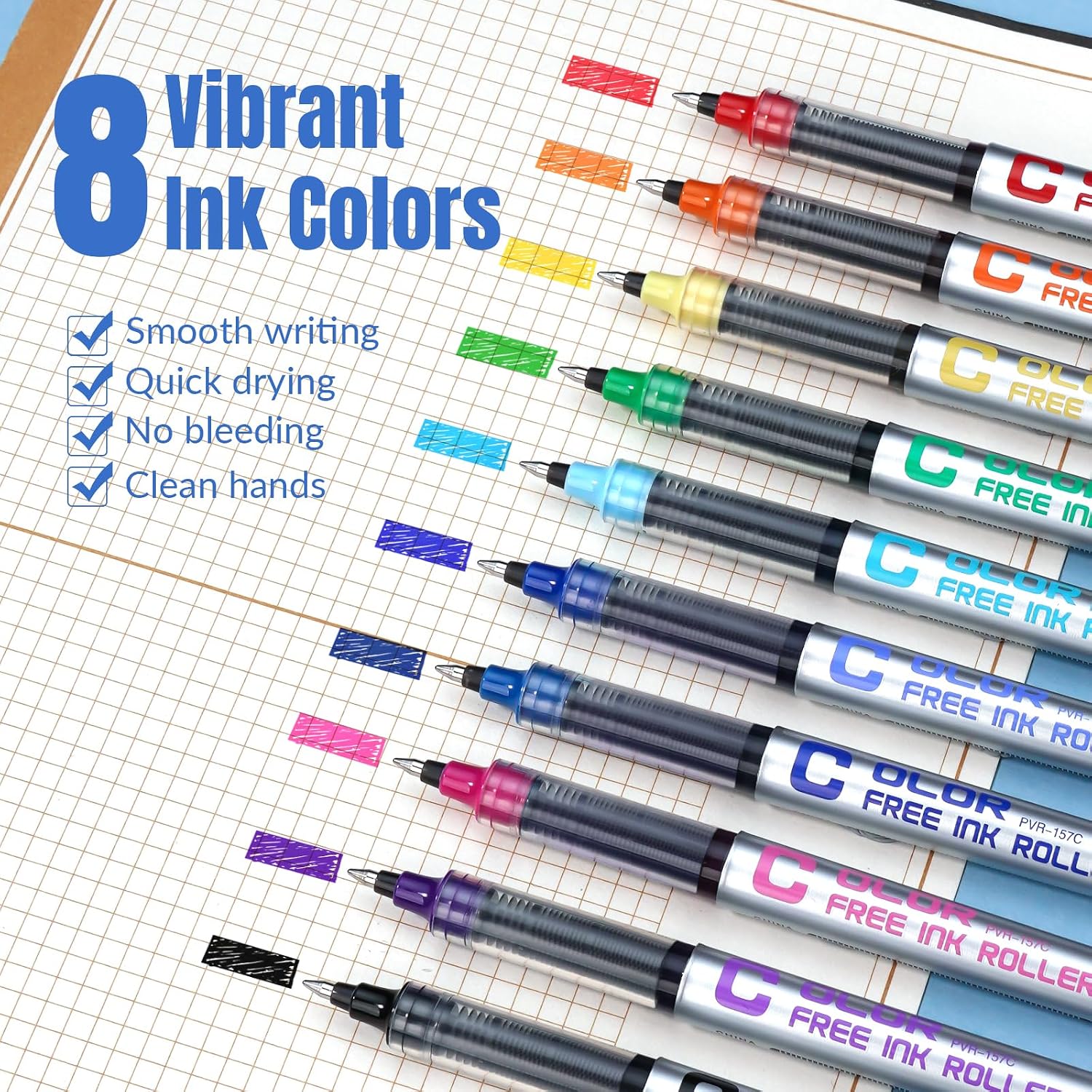 EYEYE 10 Pack Multicolor Rollerball Pens, 0.7mm Medium Point Roller Ball Pens, Liquid Ink Pen Fine Point Smooth Writing Pens for Journaling, Note Taking, Office & School Supplies image 2
