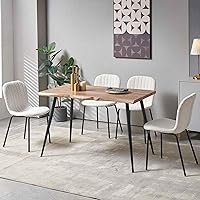 Vista 7 de Juego de 4 mesas de comedor para 4 personas con sillas blancas Boucle, mesa de centro rectangular moderna de mediados de siglo, mesa de cocina