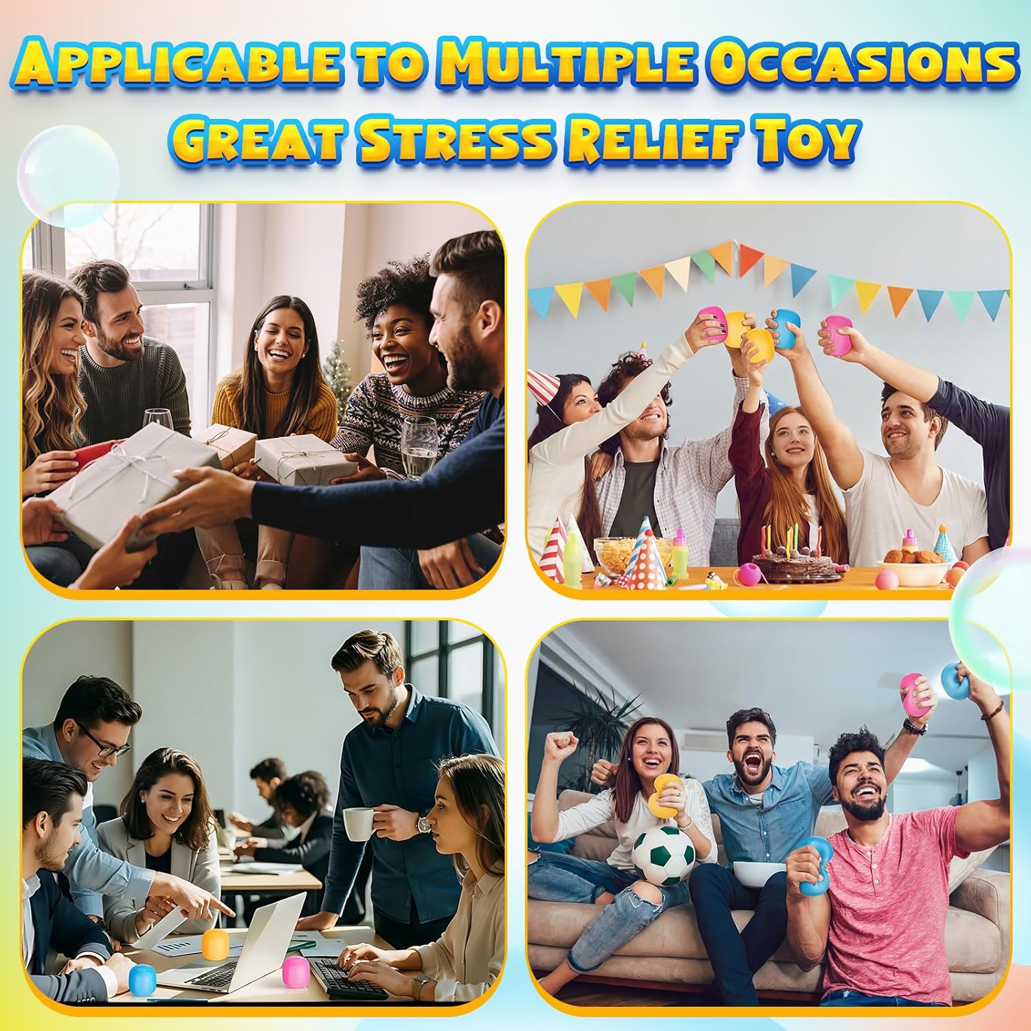 12 Pcs 1.57"Adults Squeeze Gumdrop Shape Fidget Stress Ball Bulk, Soft Slow Rise Malt Sugar Ball, Changes Color in The Sun Sensory Anxiety Relief Gift for Office Home Easter Basket Stuffer