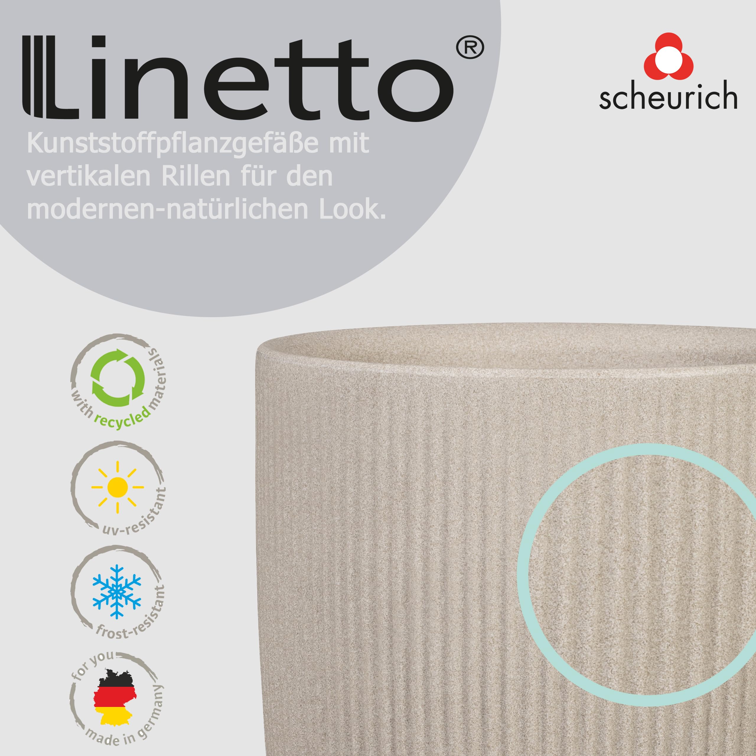 Scheurich Linetto Bol 30, Pot à Plantes/Pot de Fleurs/Jardinière, Rond, Couleur: Sable, fabriqué avec du Plastique recyclé, 10 Ans de Garantie, pour l'extérieur