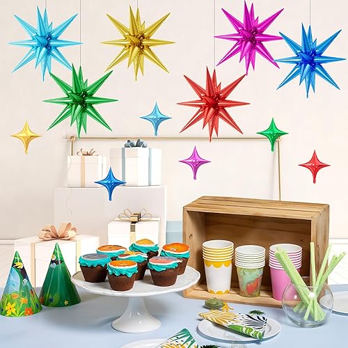 Miniatura 6 de 18 piezas de globos de estrellas coloridas, globos de papel de aluminio de estrellas multicolores con 6 piezas de globos de estrellas de explosión