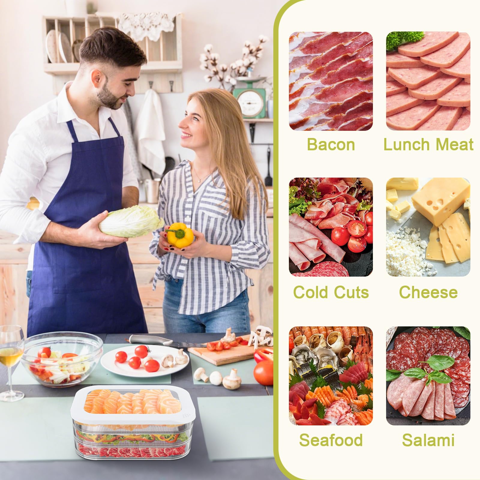 5 recipientes de carne para refrigerador, contenedor apilable de tocino para refrigerador, cajas de almacenamiento de alimentos con 5 tapas para cortes fríos, queso, almuerzo, carne, salami