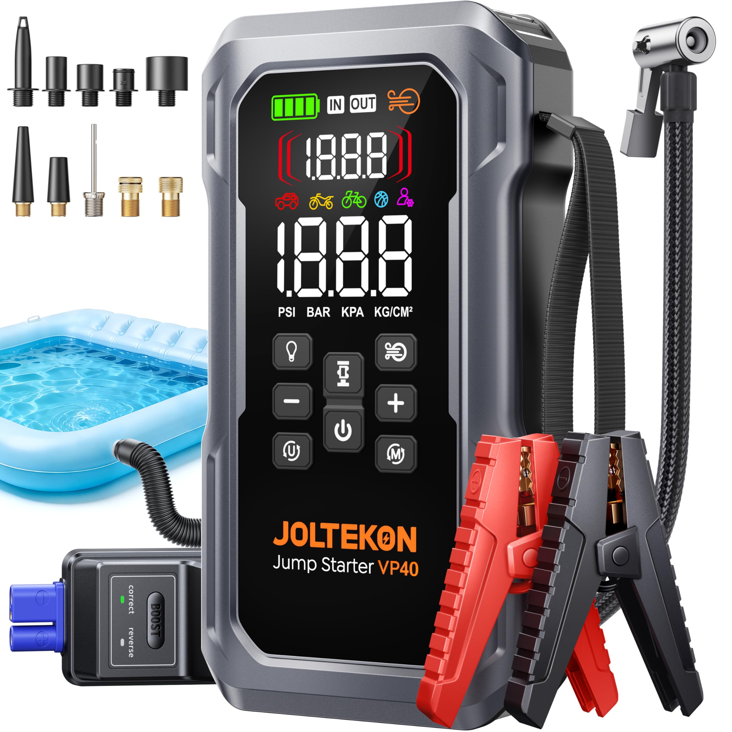 6000A 160PSI Car Battery Booster Jump Starter with Air Compressor and Air Blower (All Gas/10L Diesel), Portable Car Battery Booster Pack, Safe Durable Jump Box with 800 Lumen Light/18W Fast Charge