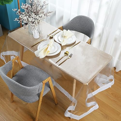 Miniatura 7 de Mixweer Mantel de vinilo transparente de plástico impermeable mantel de encaje blanco para mesas de comedor cocina hogar 54 x 78 pulgadas