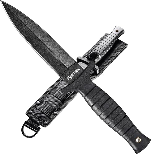 STAK Trail Knife with Sheath, EDC 9" Fixed Blade Knife, 4.75" Double Edge Blade, Gifts for Men, TPR Handle, Use for Hunting, Camping, and Bushcraft