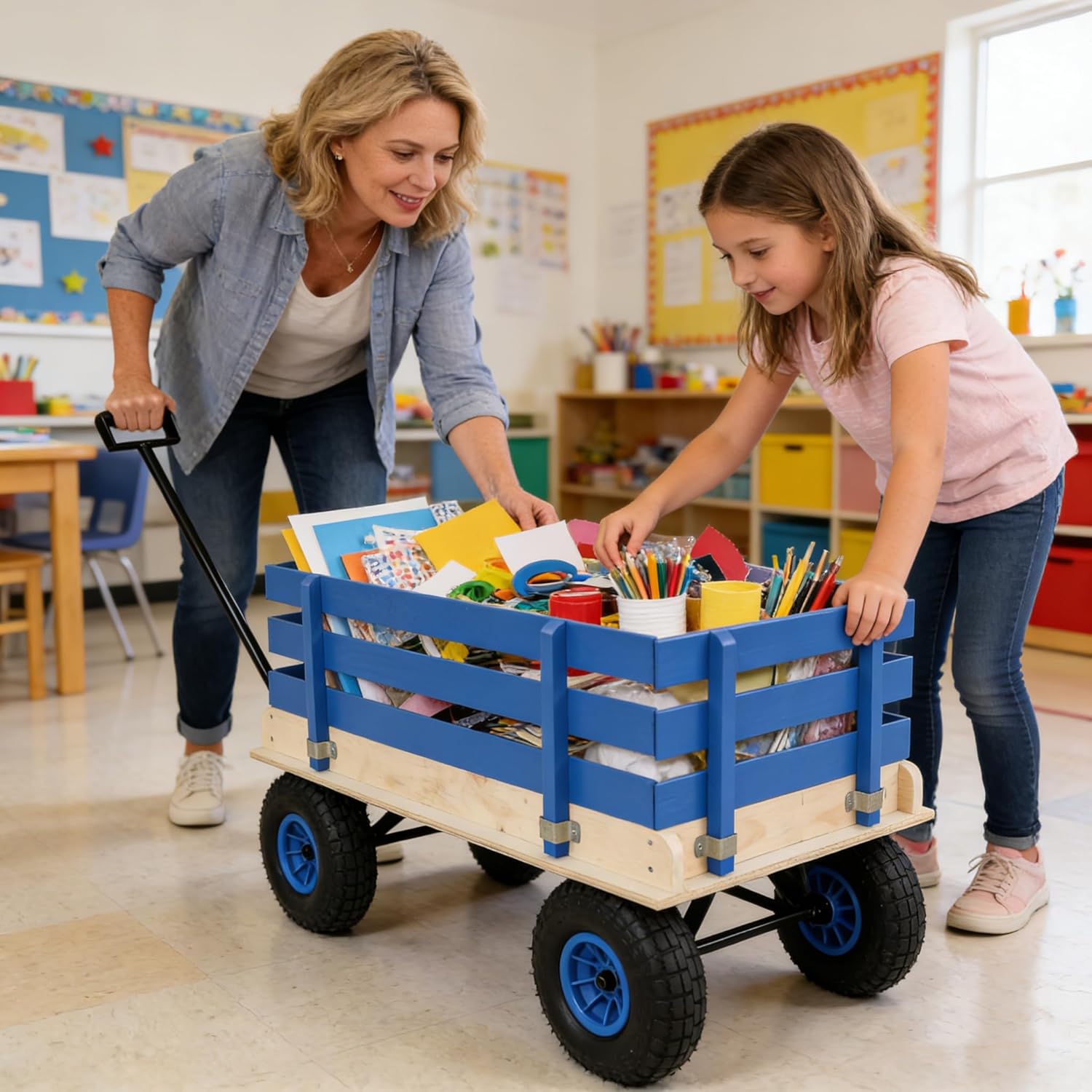 Outdoor Iron and Wood Garden Chair in Blue - Durable Rust-Resistant Frame with Comfortable Wooden Seat for Patio, Garden, and Backyard