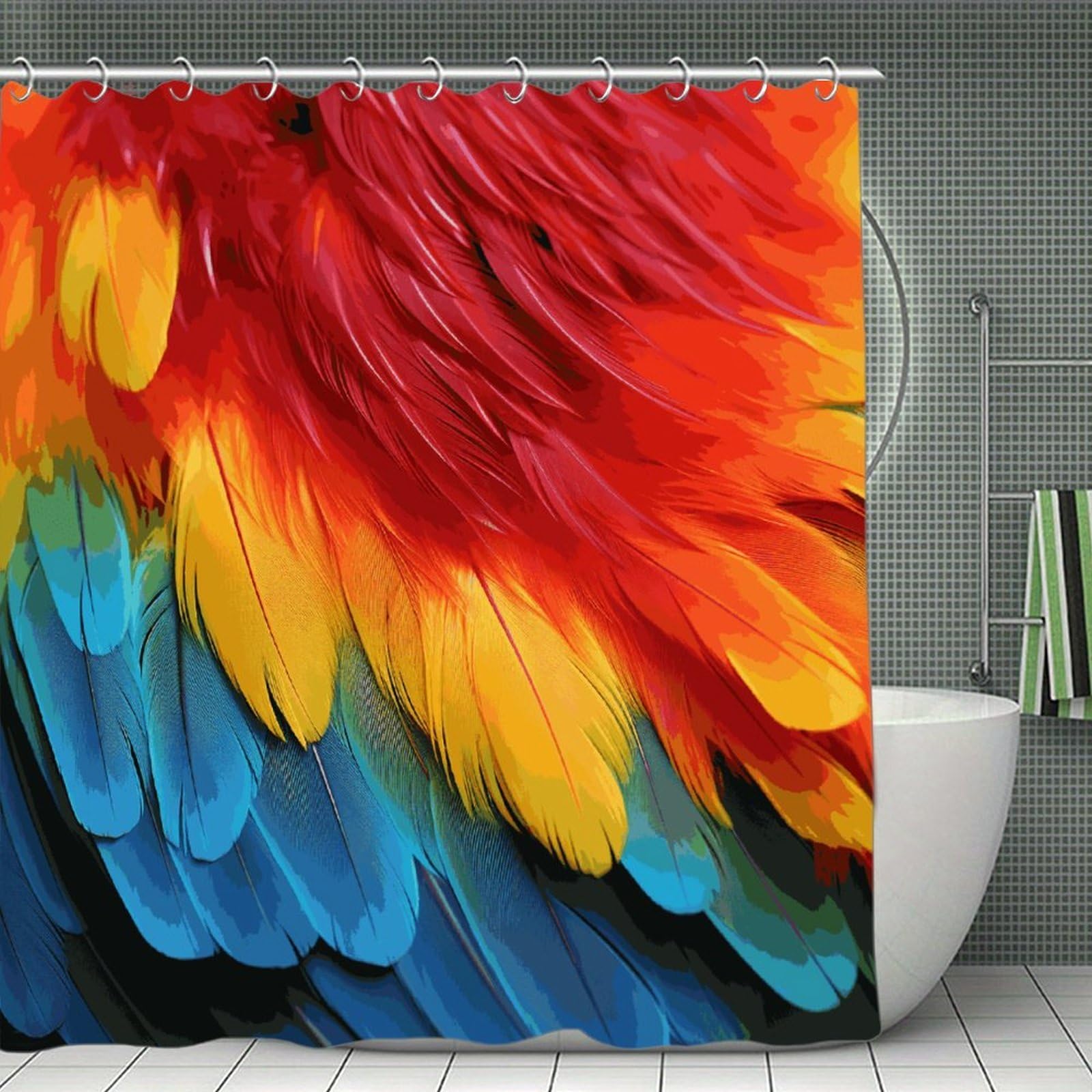 VstaDank Fantastic Parrot Feather Shower Curtain Light-Weight Blackout Bathroom Curtain Washable Shower Liner 71x71 Inch Bath Curtain with Metal Holes Bathtub Bath Room