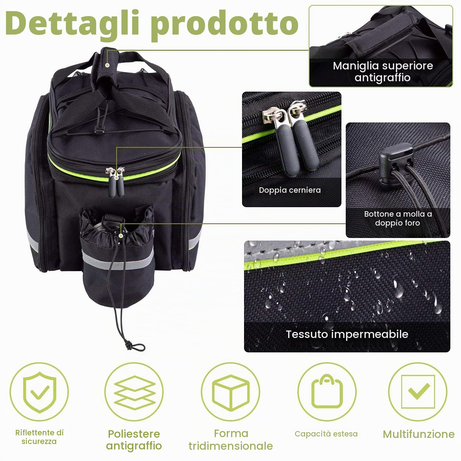 UBORSE Borsa Posteriore Cremagliera per Bicicletta, borsa bici Borsa Bagagli per Bici Portapacchi Scalabile Grande Capacità, Borsa da Viaggio Multifunzionale Riflettenti con Manico e Tracolla (nero-1)