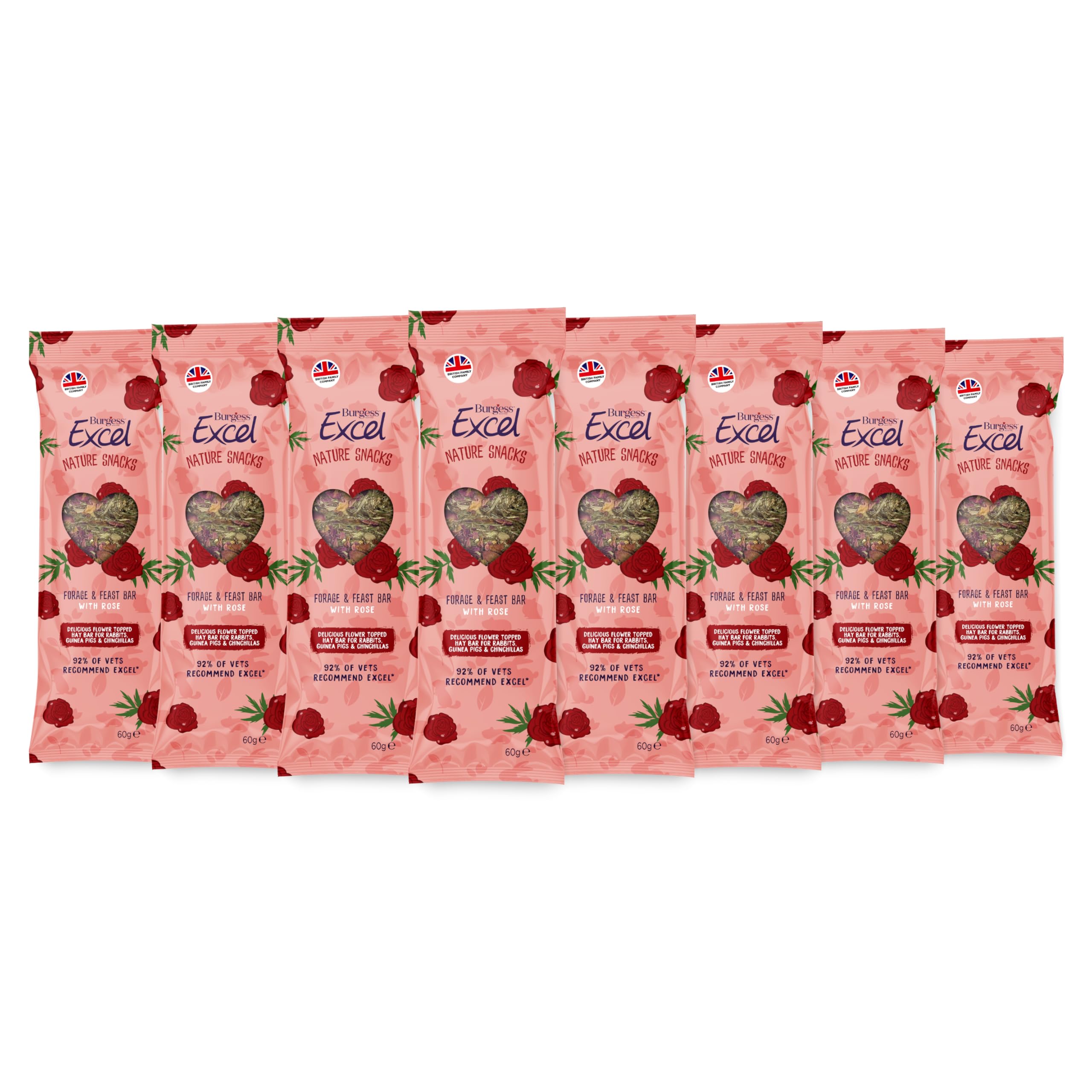 Burgess Excel Forage & Feast Hay Bar with Rose, 480g – Hay Bar Treat for Rabbits & Guinea Pigs – Natural Snack Topped with Rose (Pack of 8)