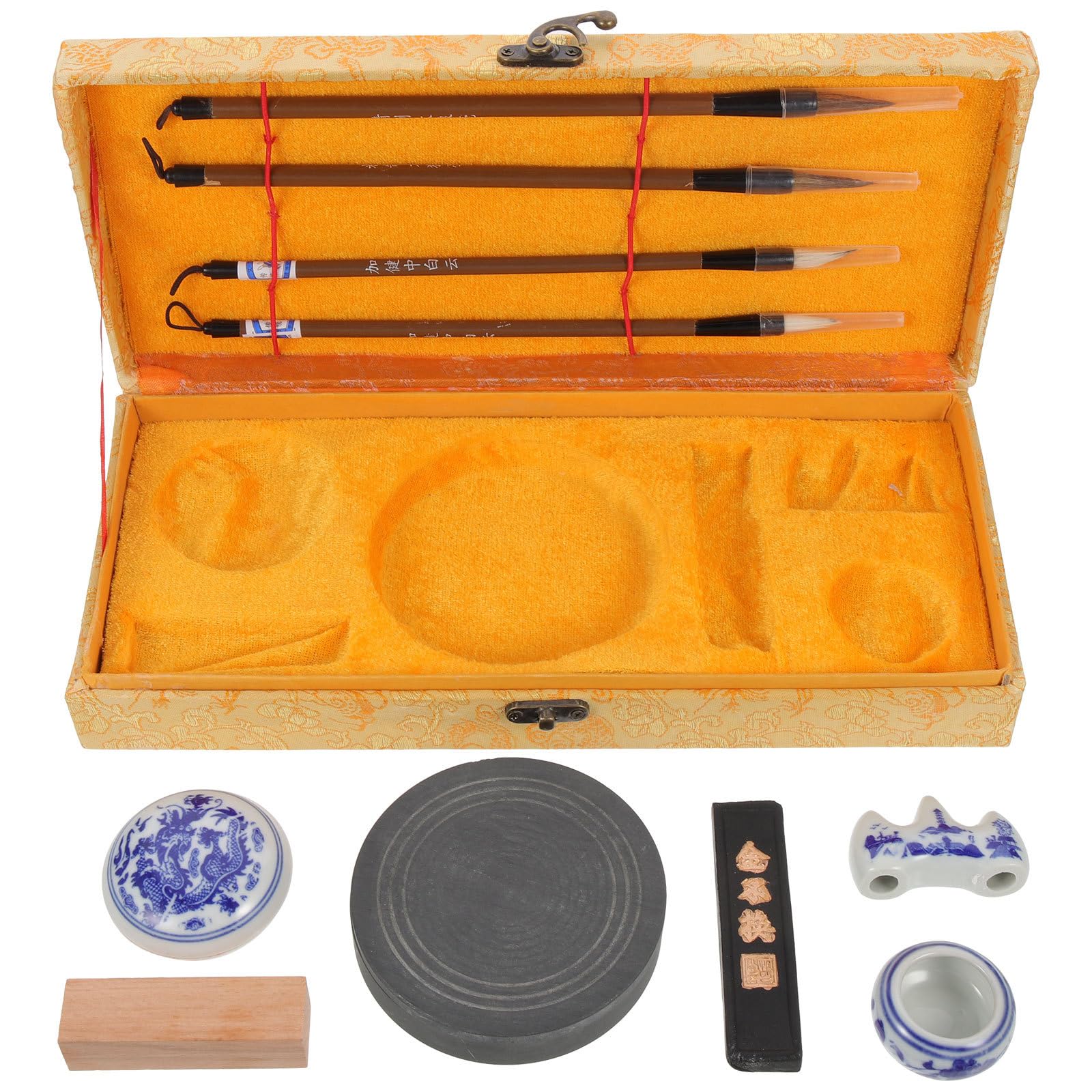Set Calligrafia Tradizionale Cinese Pietra per Inchiostro per Studenti, Pennello da Scrittura Professionale e Bastoncino D’inchiostro, Kit Articoli per Calligrafia Scolastica