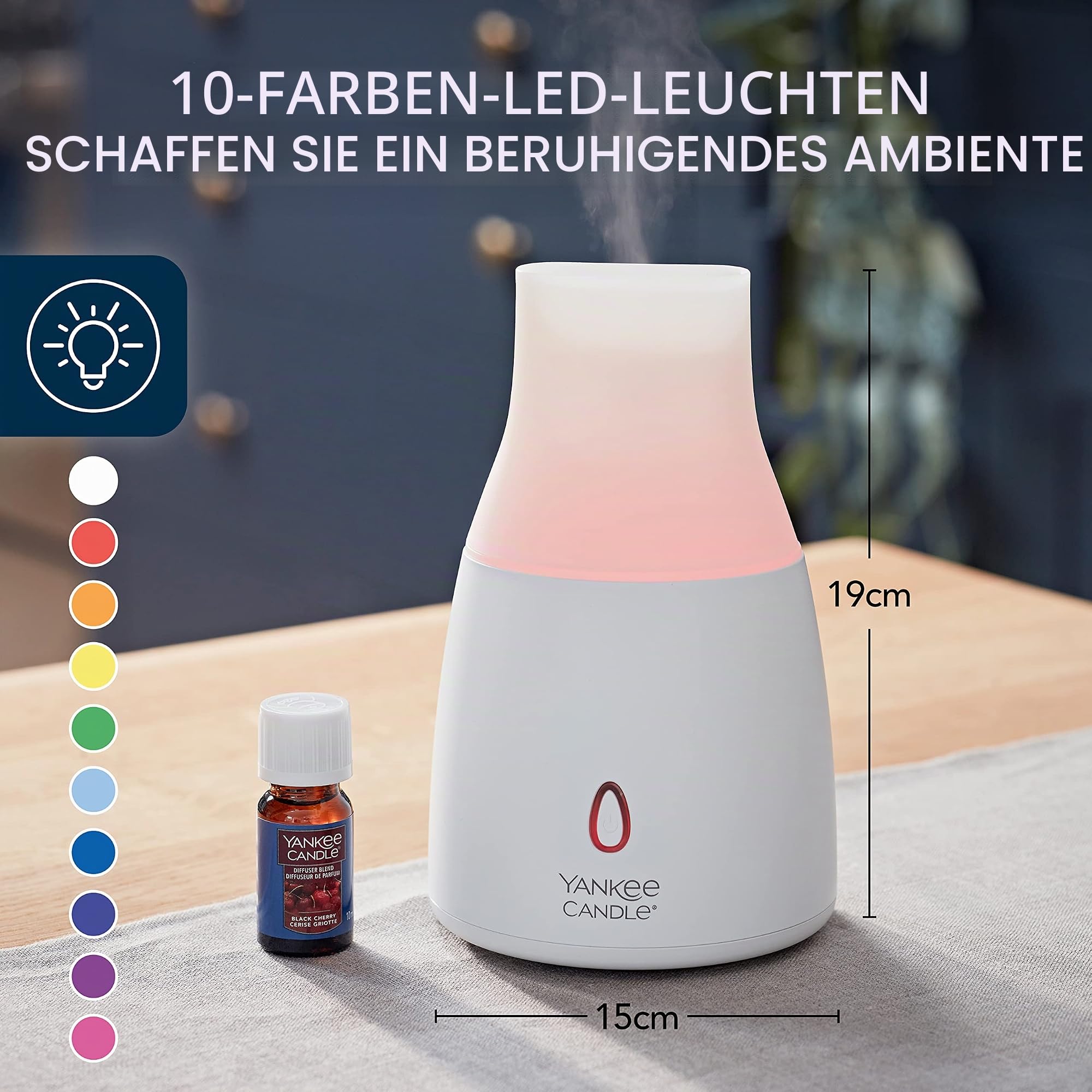 Yankee Candle Ultraschall-Aroma-Diffusor-Kit | Black Cherry Aroma Diffuser Öl | LED-Farbwechsel | Auto-Off-Timer | leiser Betrieb | UK-Stecker