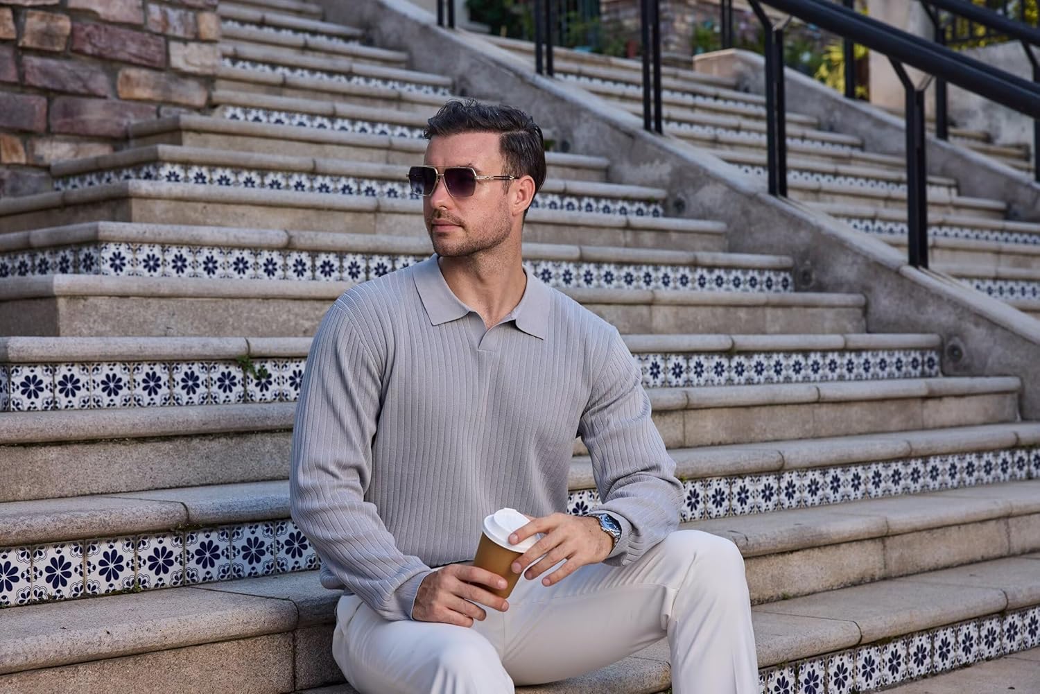 Mens Long Sleeve Knit Polo Shirt Lightweight Ribbed Polos Sweater Fall Winter Thermal Pullover Shirts with Collar - Image 3