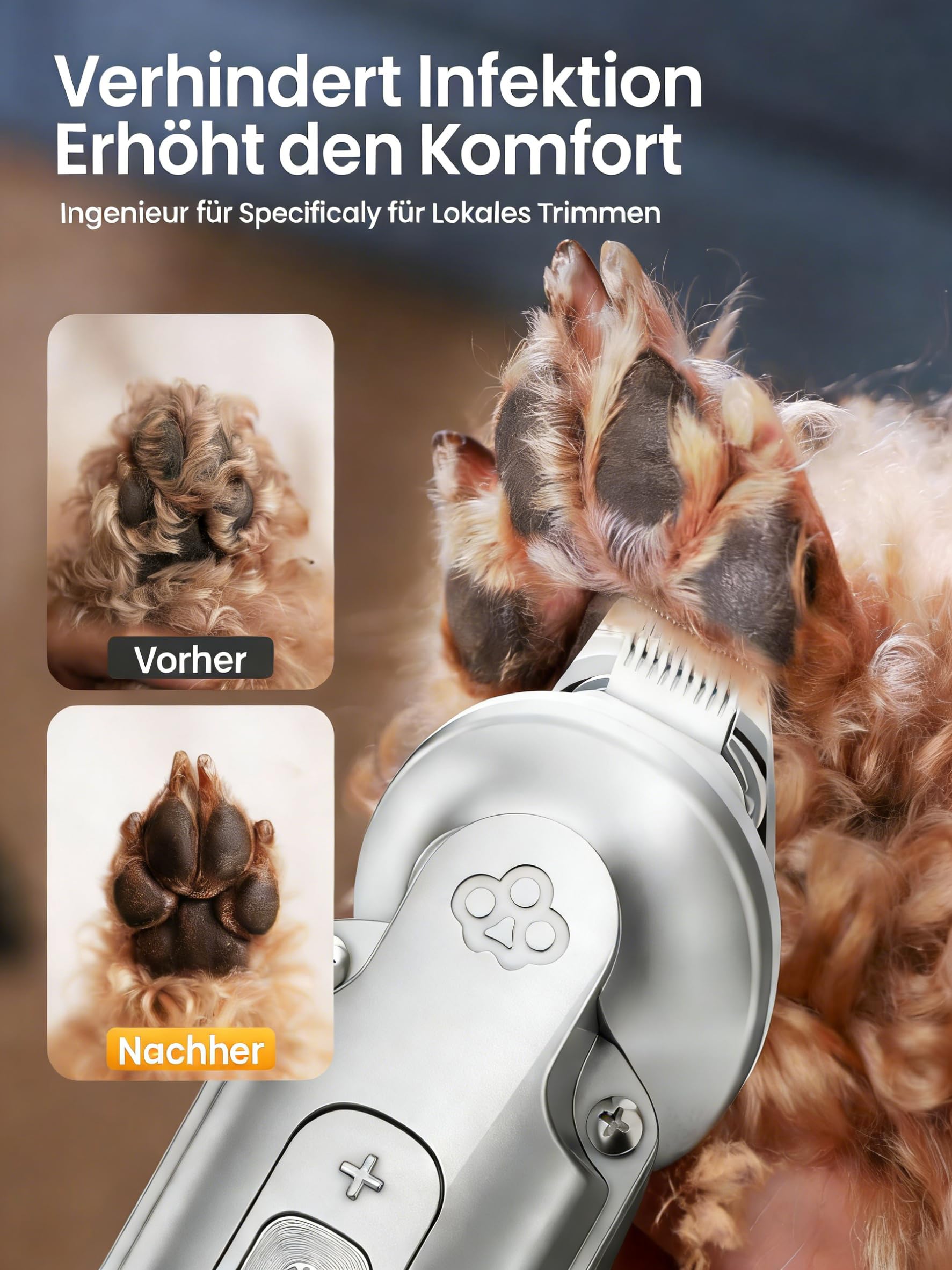 Oneisall 4-in-1 Leise Schermaschine Katze Hund, Hundeschermaschine Haarschneidemaschine Profi, Pfotentrimmer für Hunde Katzen, Hunderasierer IPX7 Wasserdicht, 2000mAh Wiederaufladbar