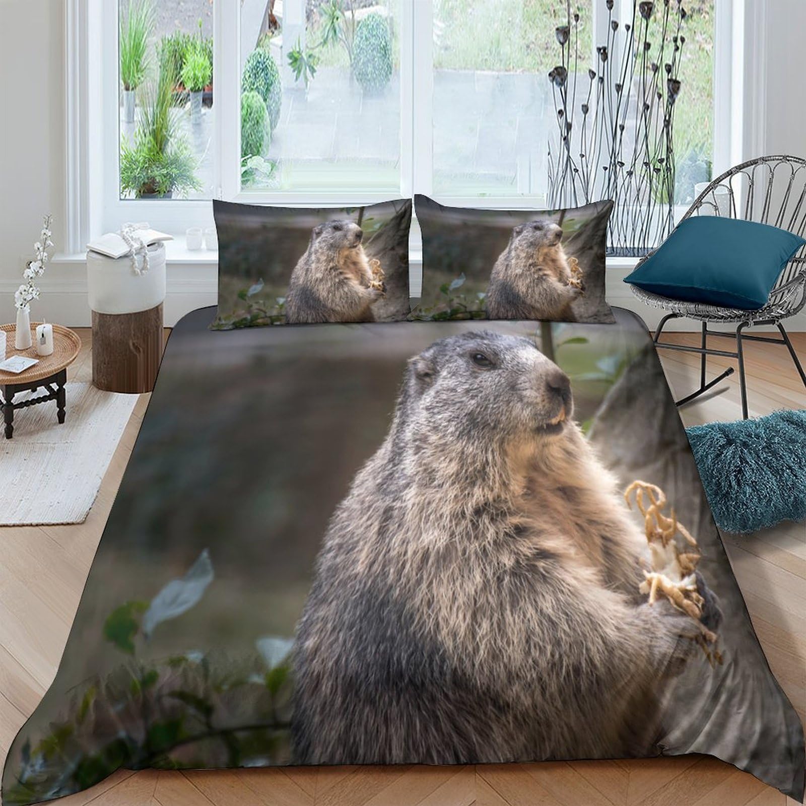 Ctjqhvkz Style-8 3D Printed Marmot Nature Fitted Sheet Microfiber Soft Anti-Slip Forest Animal Mattress Cover For Bedroom Dorm Decor Single（135X200cm）