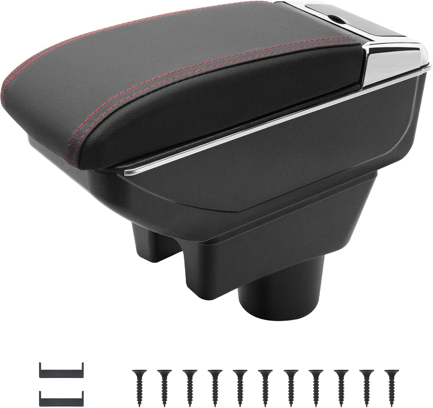 YJYWZH Auto Accessories for Mitsubishi Mirage Attrage 2014-2024 Car Armrest Storage Box, Center Console Organizer Double-Layer Space Leather Arm Rest Box with Cup Holder (No USB Port, Red Thread)