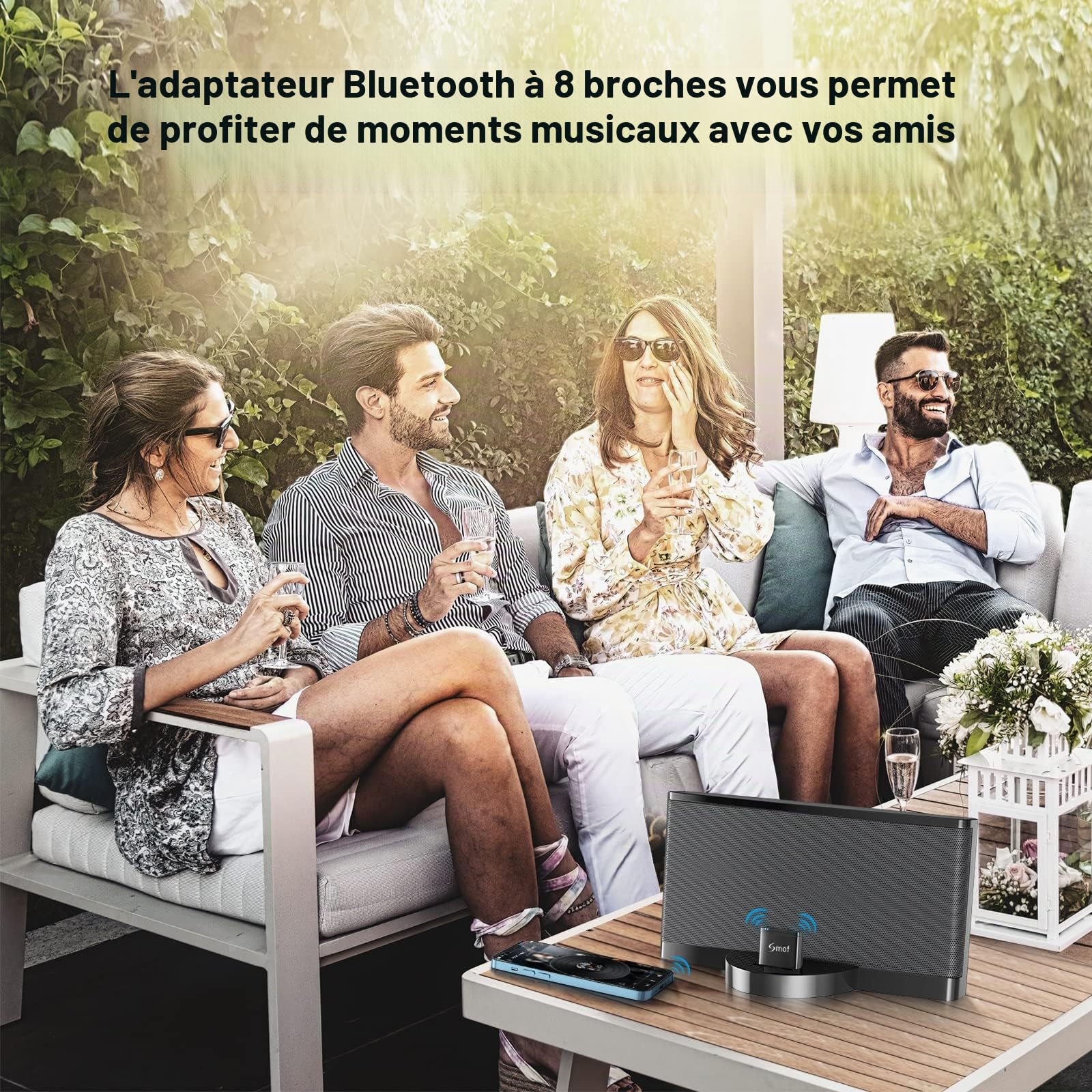 Smof Adaptateur Bluetooth 8 Broches, 8 Pin Bluetooth Récepteur Adaptateur pour Bose Sounddock III/XT, JBL MS302GM, Philips DS1155B/93, Philips AJ7260D/93, Yamaha TSX-14, RSR DS406BT, iHome IPL8BN