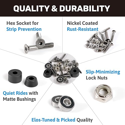 Miniatura 3 de ELOS Skateboard Hardware Accessories Set - Trucks Mounting Hardware, 608 Bearing, Bushings, Kingpin, Pivot Cups, Truck Nuts, Bolts, Speed Ring