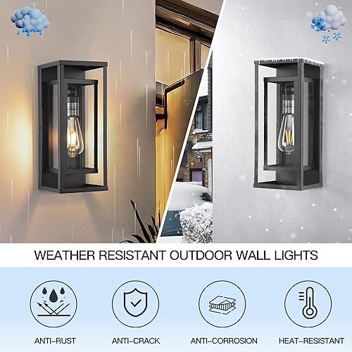 Miniatura 4 de Apliques grandes de pared para exteriores, faroles de pared exteriores negros de 14 pulgadas de alto, lámparas modernas de montaje en pared exterior