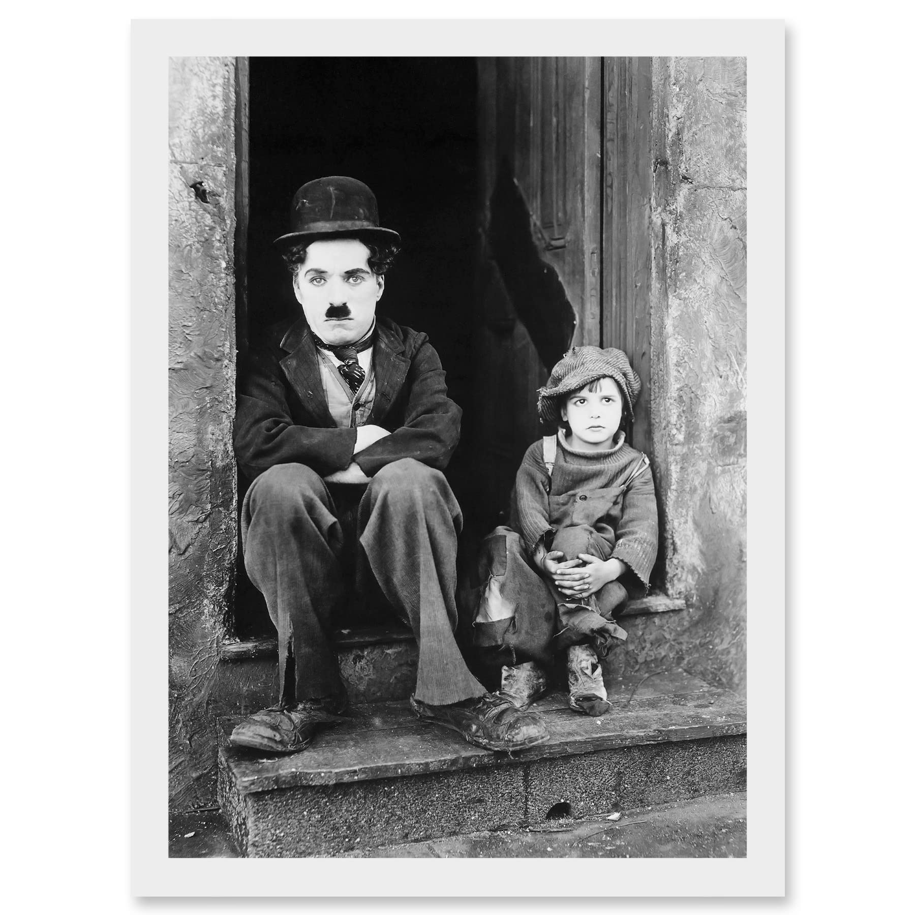 Artery8 Charlie Chaplin The Kid Photo Silent Movie Still A4 Artwork Framed Wall Art Print