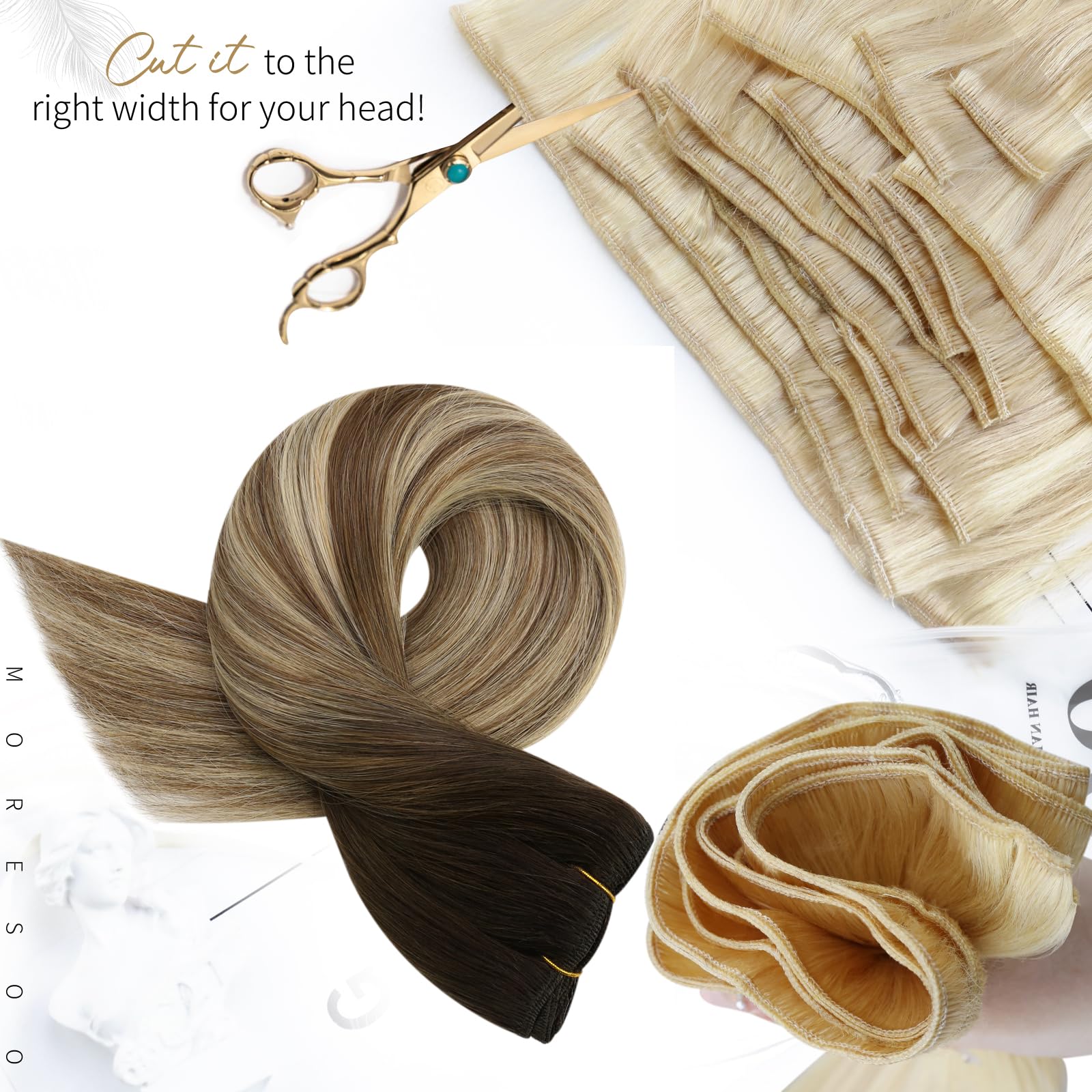 Moresoo Weft Hair Extensions Human Hair Balayage 22 Inch 100g Sew in Hair Extensions Remy Hair Ombre Dark Brown to Medium Brown with Bleached Blonde #4/6/613 - Image 4