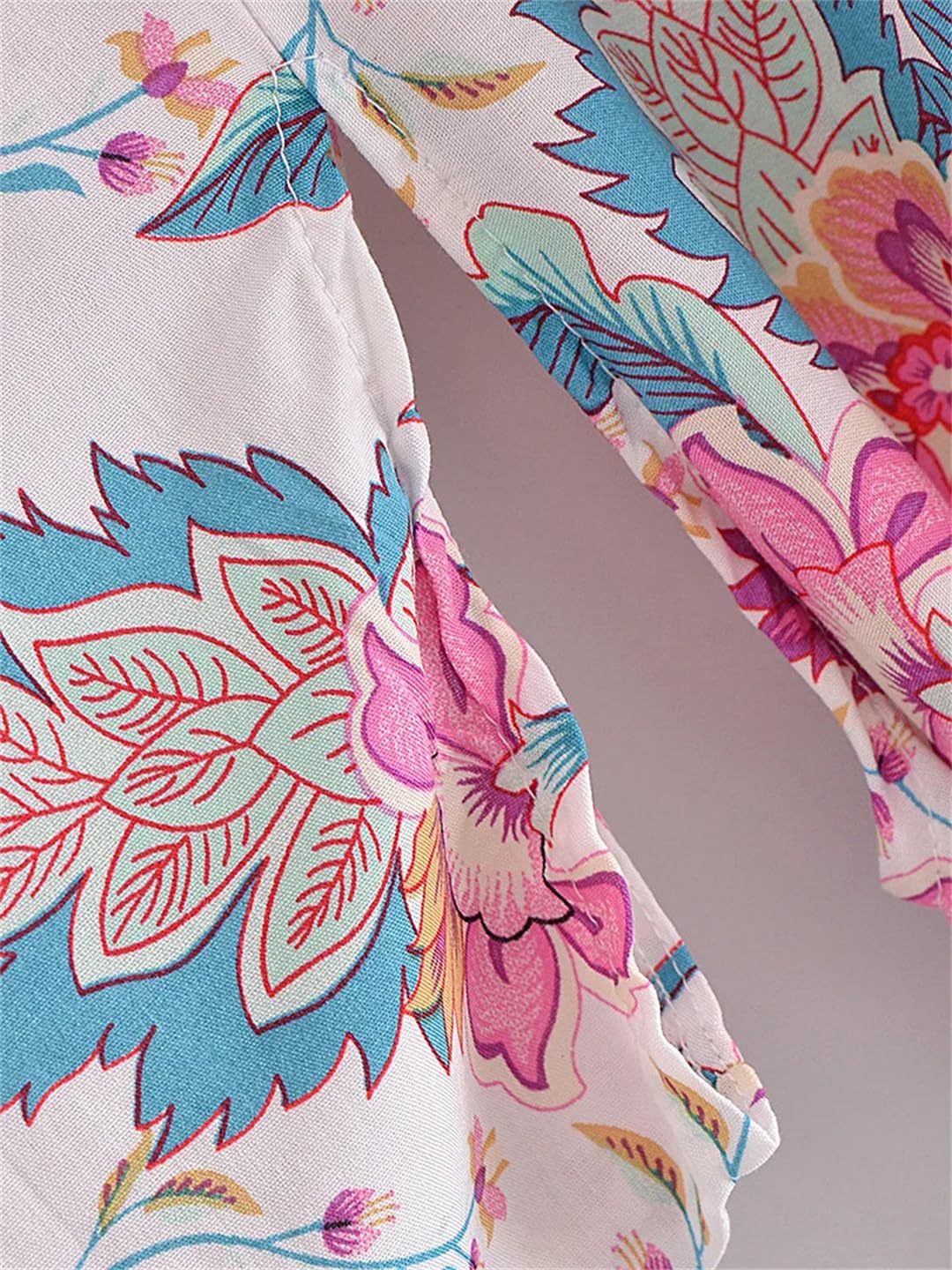 Disimlarl Kimono bohemio con estampado de manga murciélago para mujer, cuello en V, borla, manga larga, para cubrir el bikini