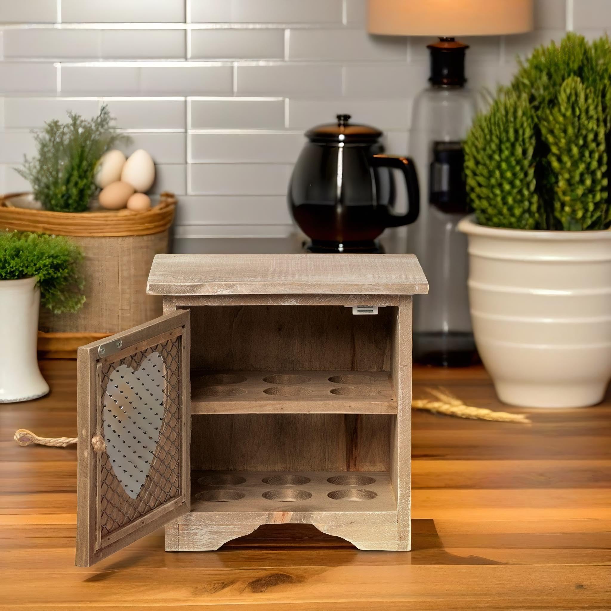 Porte-œufs rustique – Maison de rangement pour comptoir de cuisine – Finition en bois gris avec motif de ferme – Organiseur pouvant contenir 12 œufs