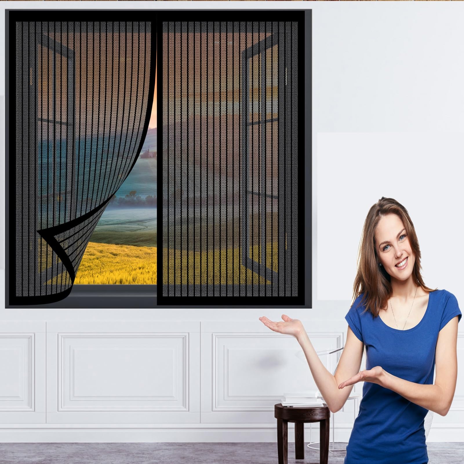 Doguo Black Magnetic Fly Screens Windows 104 X 138 Cm(41 X 54Inch) Fly Screen For Window Prevents Insects No Drilling Or Screwing Easy Installation Insect Netting Fitted To Multiple Windows,