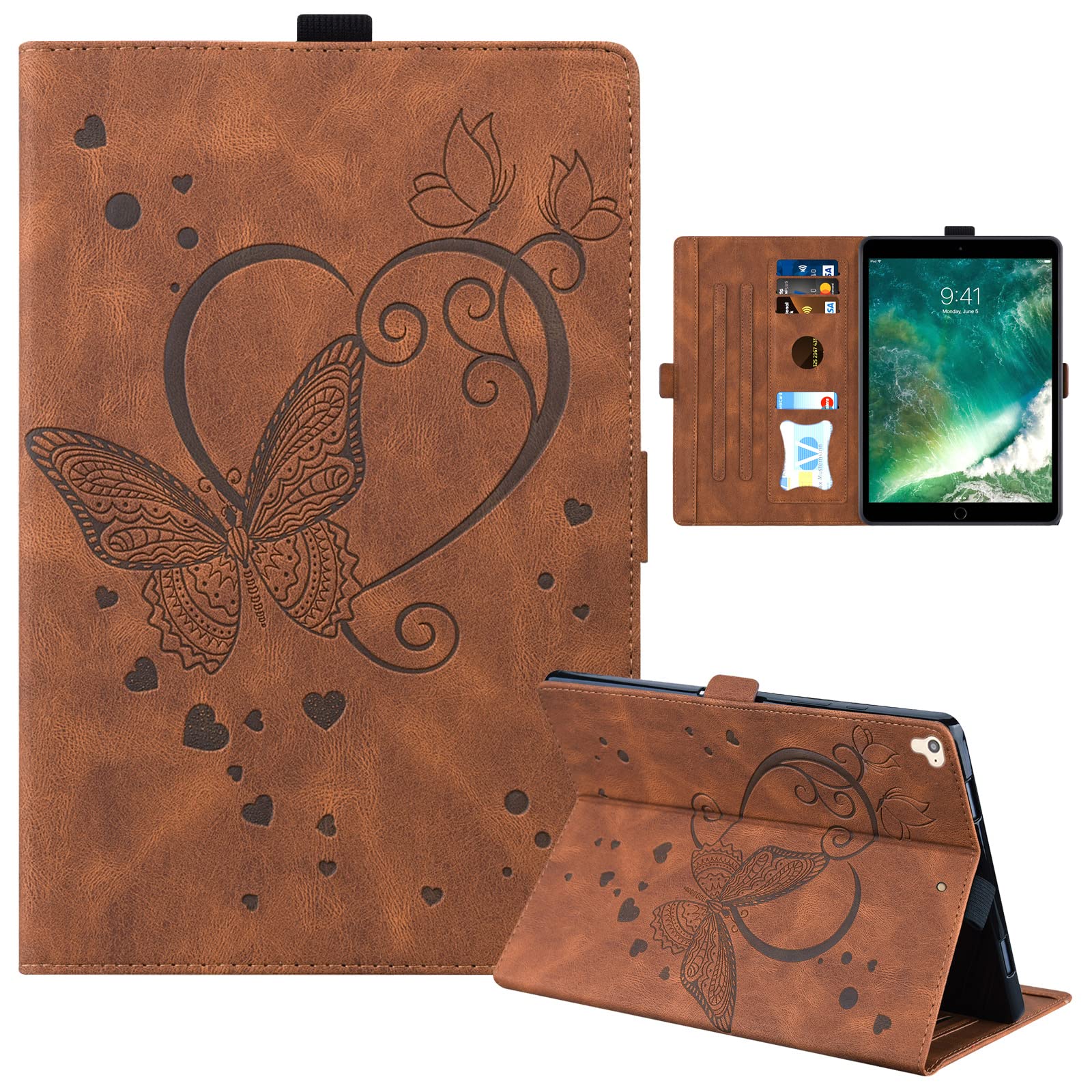 iPad 9.7 Inch 5th/6th Generation 2018/2017 Case with Apple Pencil Holder, Premium PU Leather Cover Stand Smart Case with Auto Wake/Sleep, Also Fit