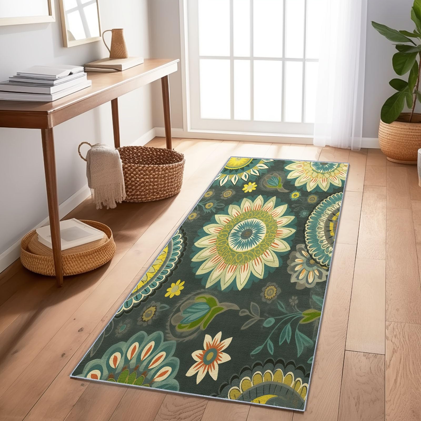 Tapis imprimé plante verte 140 x 200 cm pour chambre enfant