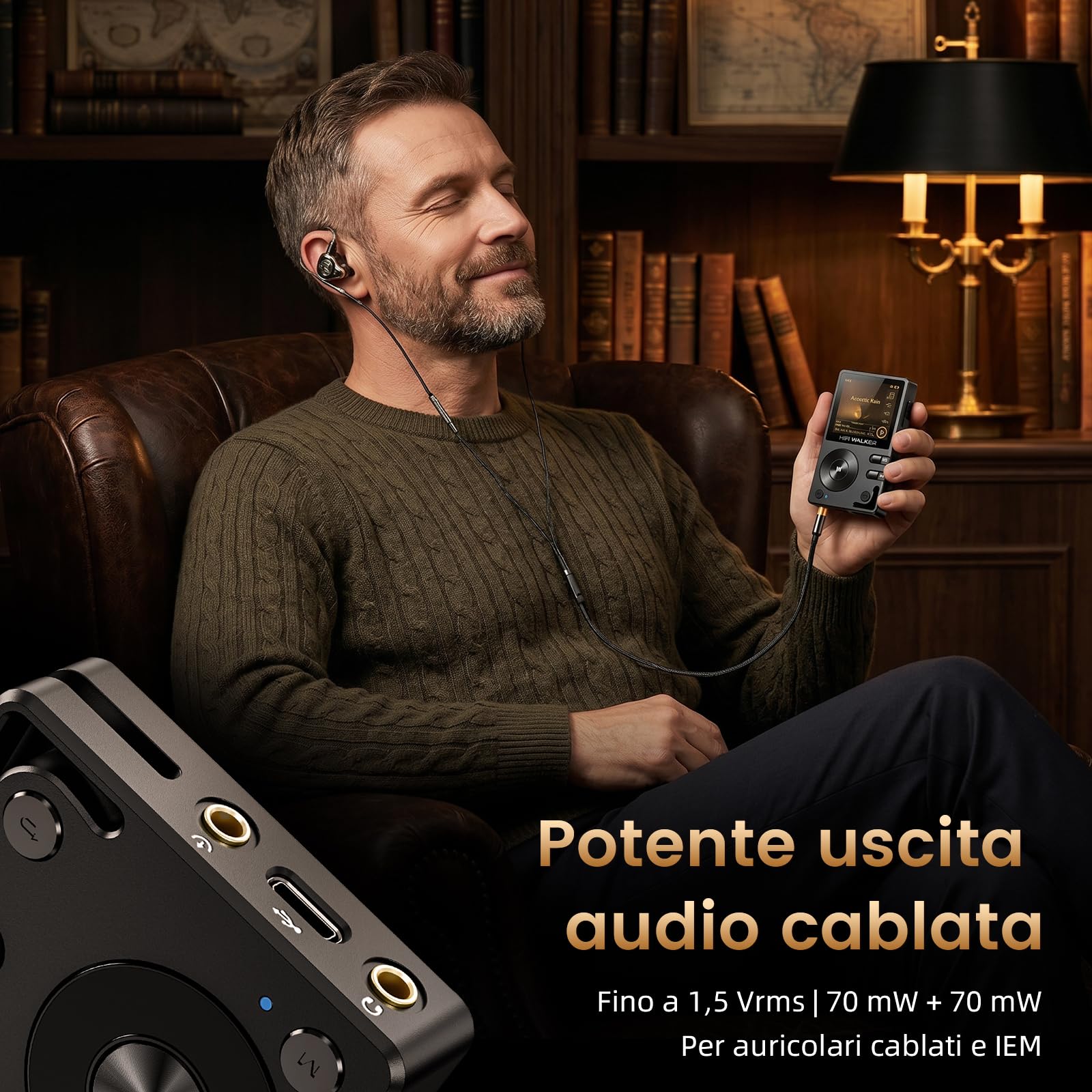 HIFI WALKER Lettore MP3 HiFi H2 con Bluetooth, Lossless DSD DAC Flac, lettore musicale ad alta risoluzione, lettore audio portatile con scheda di memoria da 64 GB, supporta fino a 256 GB