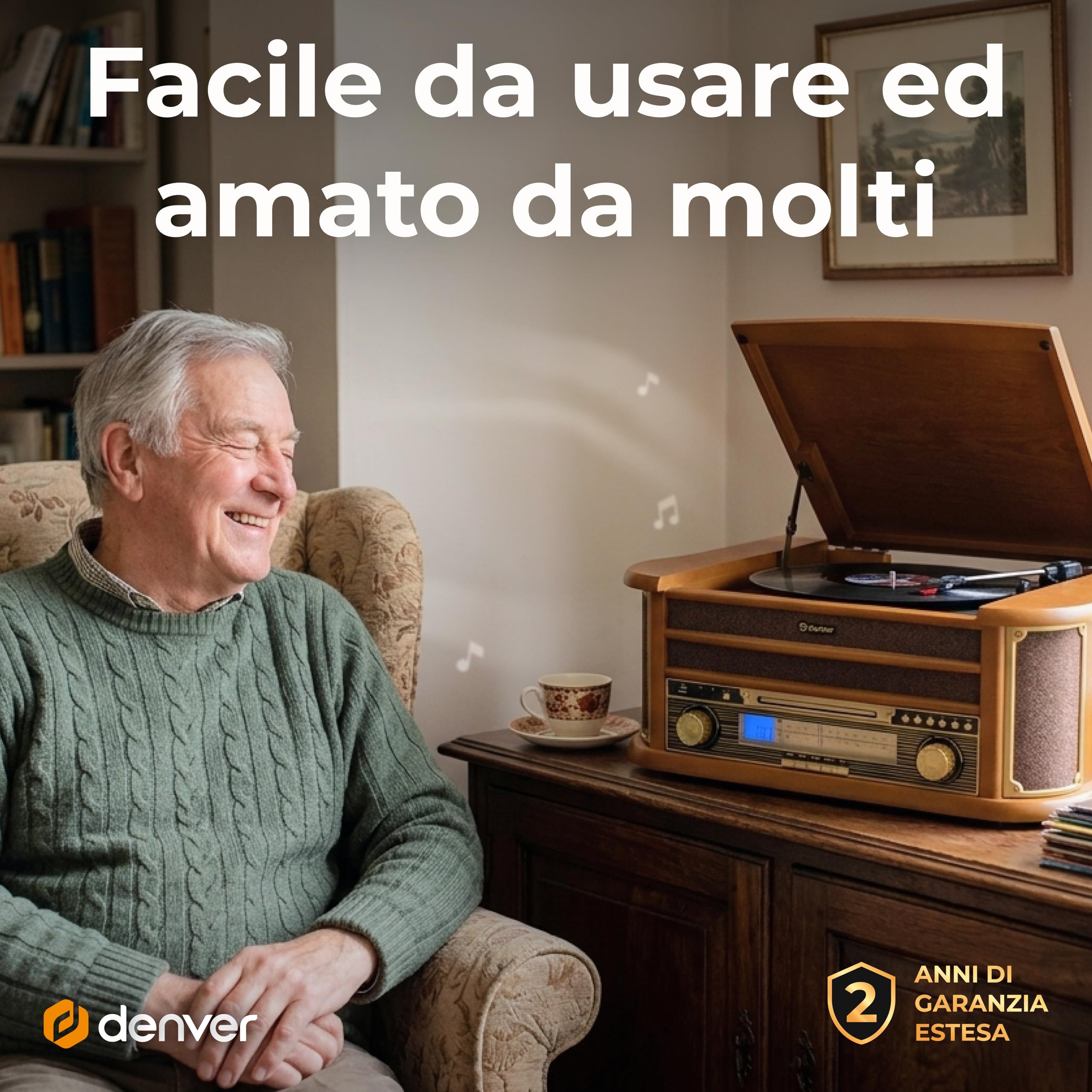 Denver MRD-51 Giradischi Vinili Vintage in Legno con Radio DAB+, Lettore Vinile, CD, Cassetta, USB per MP3, Giradischi e AUX – Giradischi con Casse Integrate Retrò