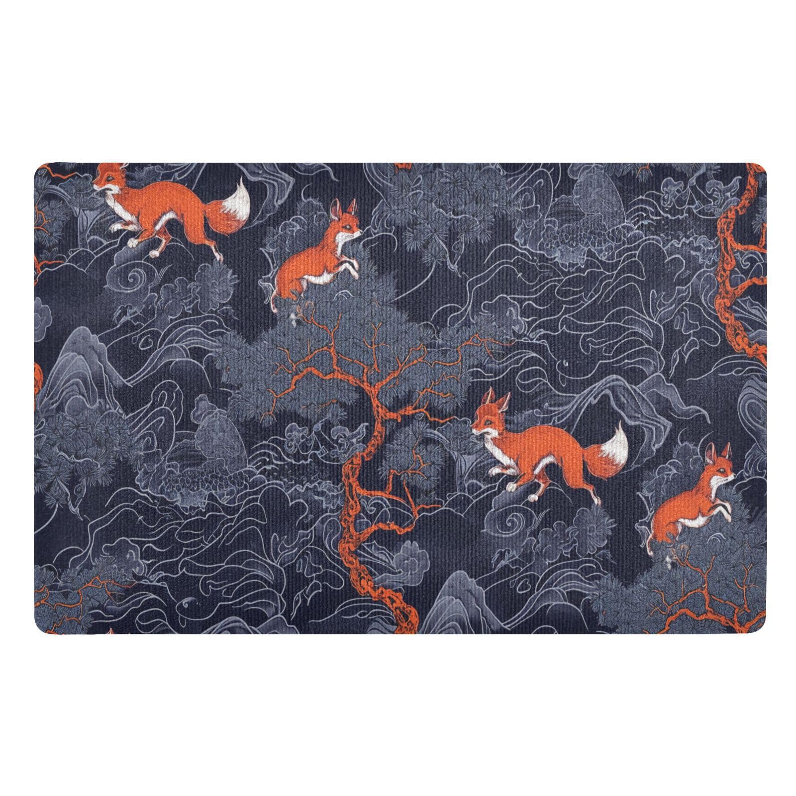 MUKJHOI Funny Welcome Mats, 32"x20" Front Door Mat for Outdoor/Indoor Entrance Fox (4) Entryway Rugs Home Farmhouse Balcony Patio Decor