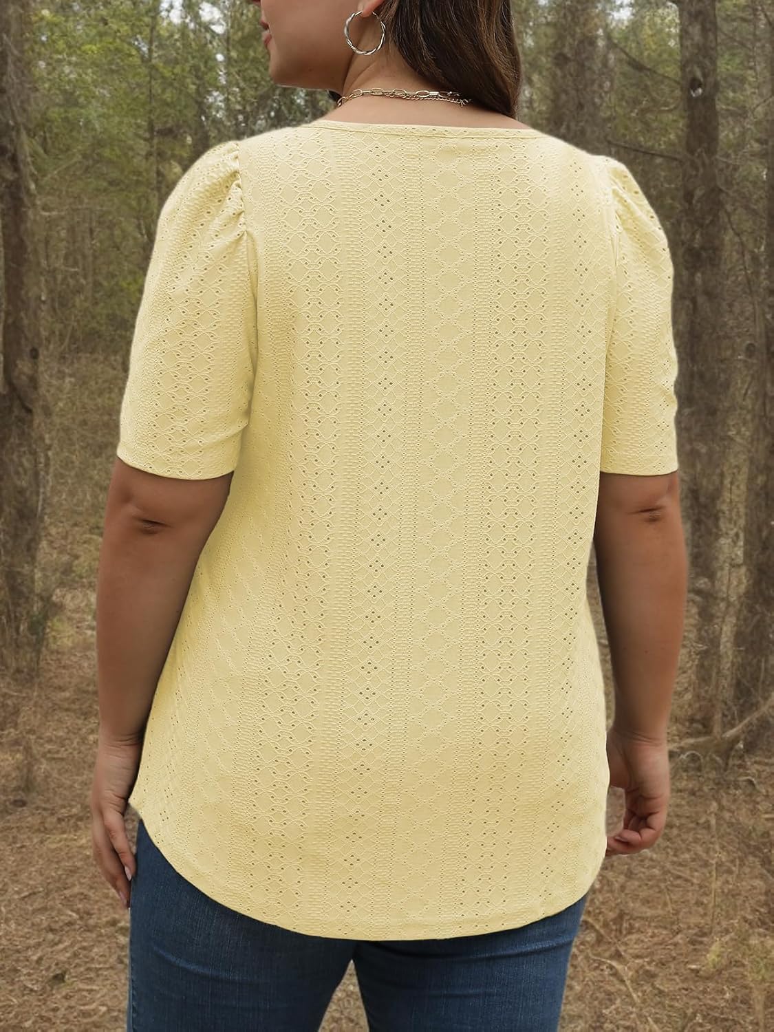 VISLILY Womens-Plus-Size-Summer-Tops Square Neck T Shirts Puff Short Sleeve Blouses Eyelet Tunics XL-5XL - Image 5