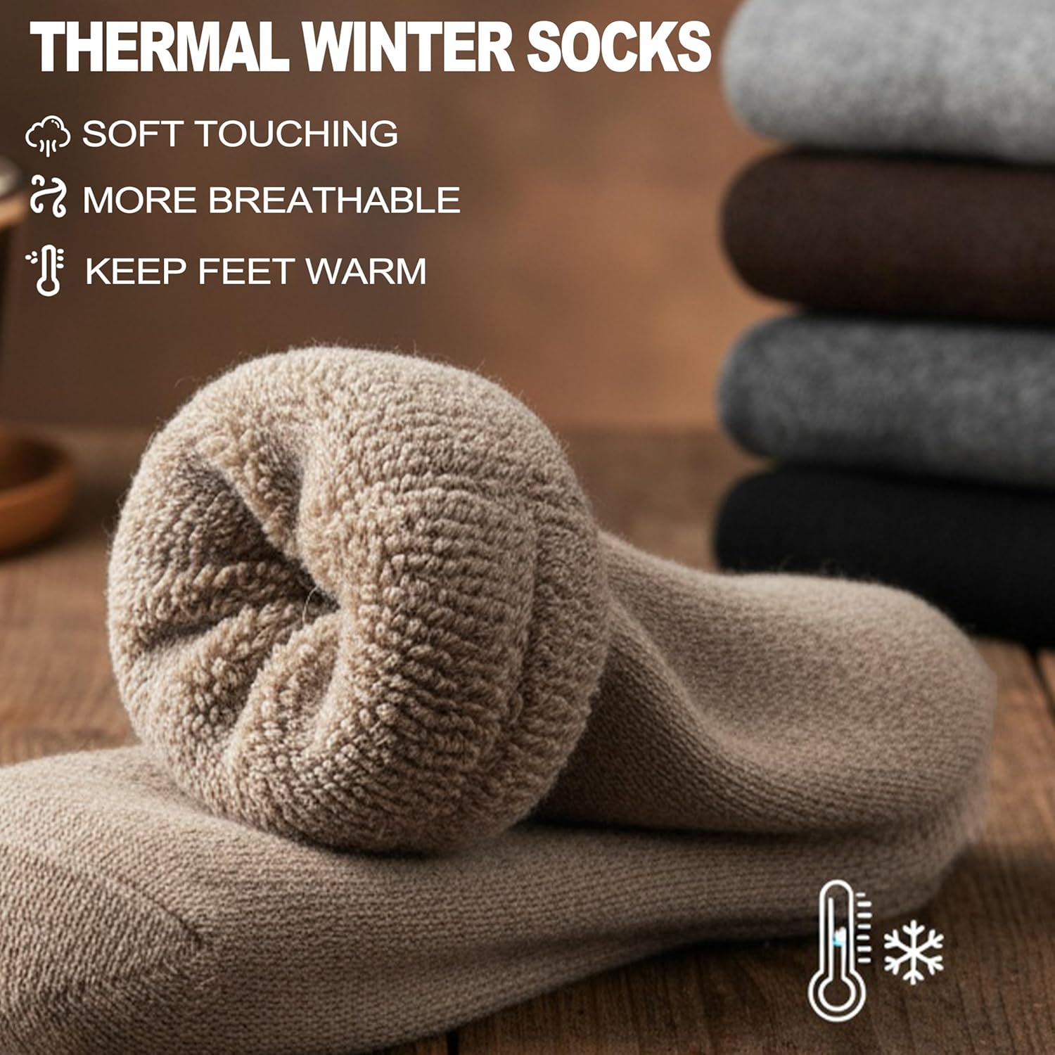 EBMORE Men Merino Wool Socks Super Thick Thermal Hiking Winter Warm Boot Heavy Soft Cozy Socks for Cold Weather - Image 3