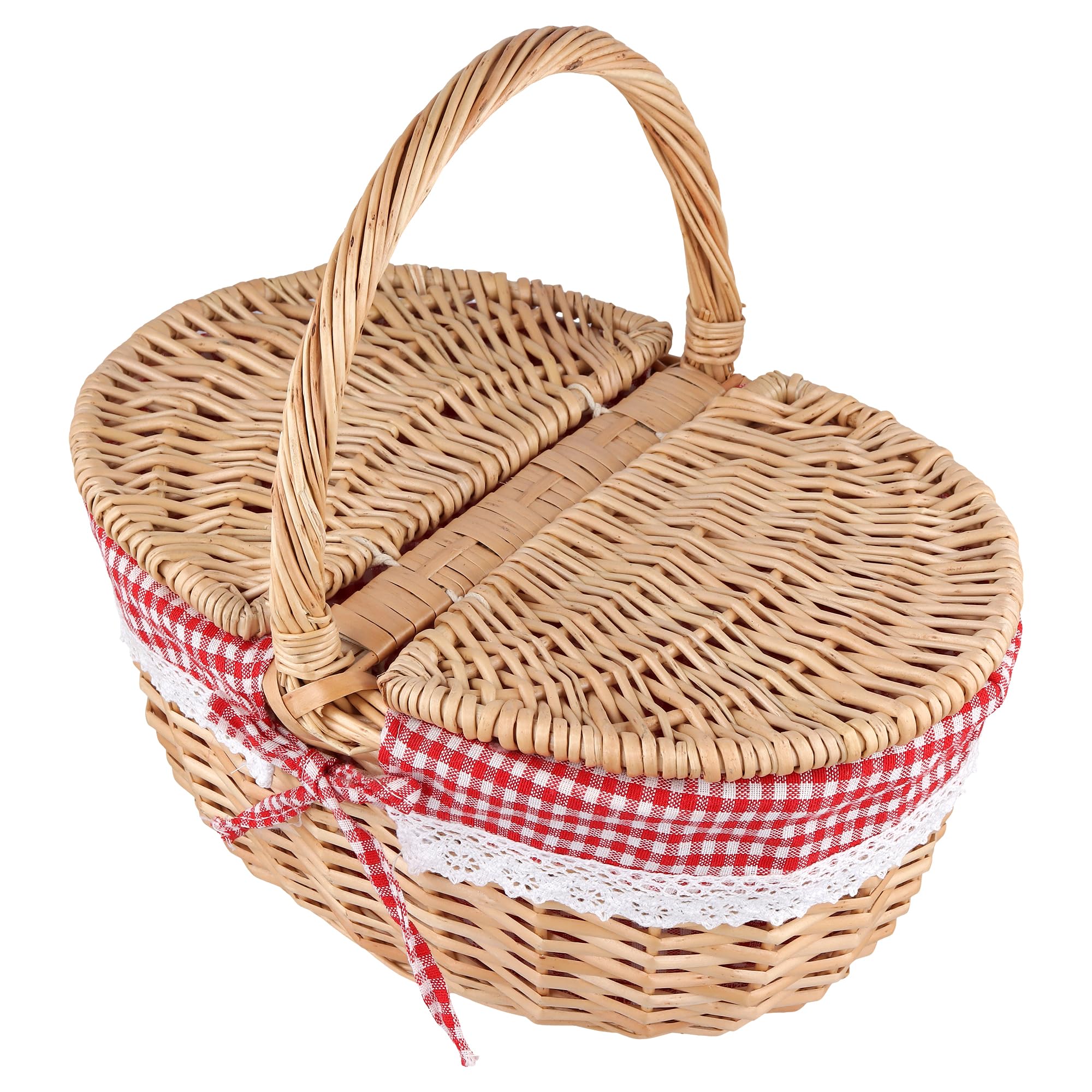 Picknickkorb mit Deckel, großer Weidenkorb mit henkel und Liner,34x23x17cm