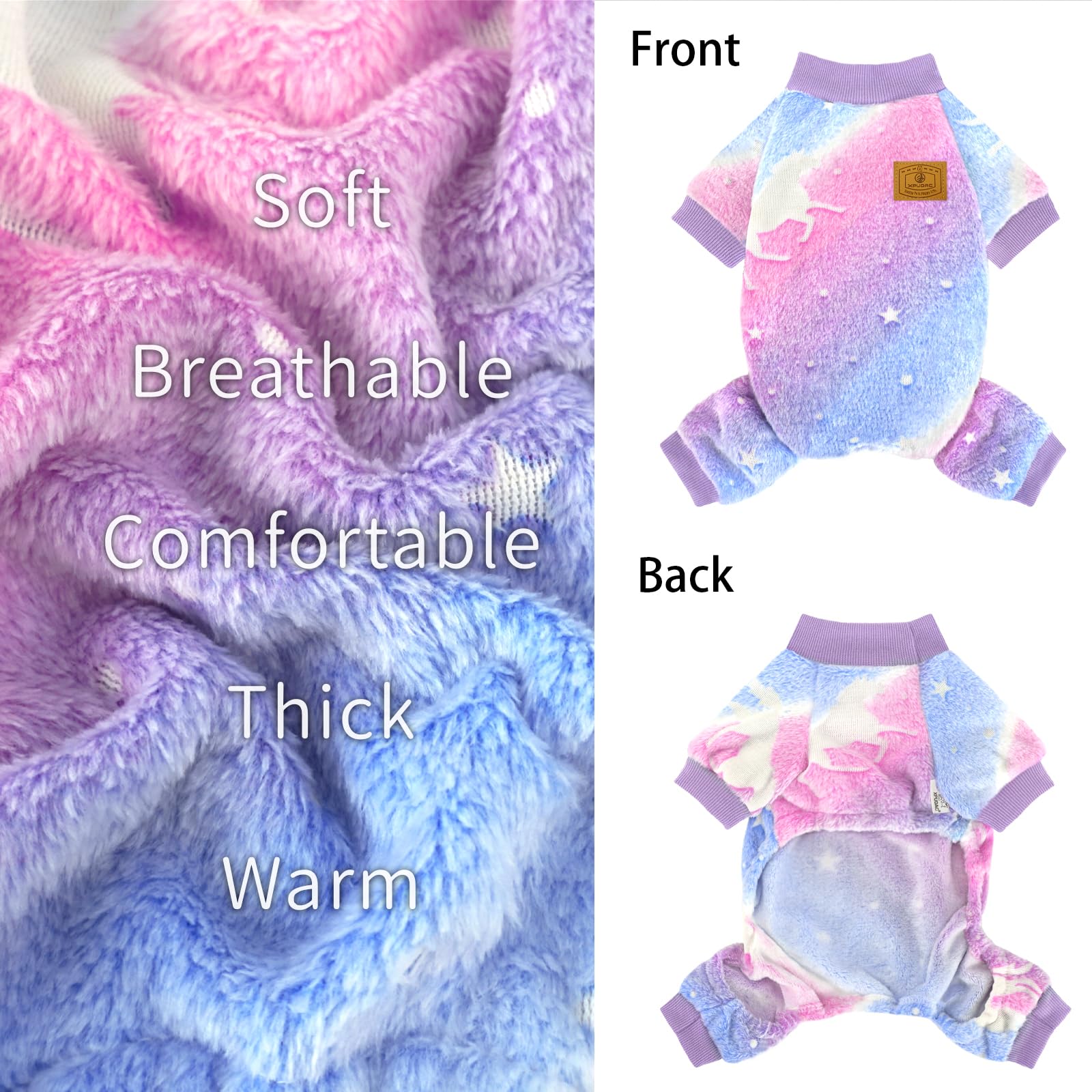XPUDAC Hundepullover, leuchtet im Dunkeln, Fleece-Schlafanzug für kleine, mittelgroße Hunde, Mädchen, Jungen, Welpen, Kleidung für Halloween, Weihnachten, Winter (Größe S)