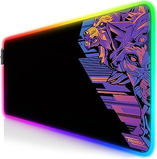 TITANWOLF - RGB Gaming Mouse Mat - 800x300 mm - XXL Extended Large LED Mouse Pad - 7 Multi Colour and 4 Effect Modes – Non Slip Rubber Base - Mice Mat for MacBook Roccat Razer PC – Vector Retro