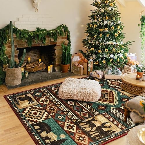 Miniatura 7 de LIVEBOX Alfombras de Navidad lavables a máquina de 6 x 9 pies, alfombra delgada antideslizante para sala de estar, dormitorio, alfombra grande de