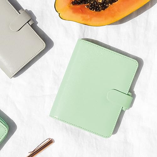 Miniatura 7 de Filofax Saffiano Organizador de tamaño personal, granito, grano cruzado, aspecto de cuero, seis anillos, calendario semanal para ver, multilingüe,