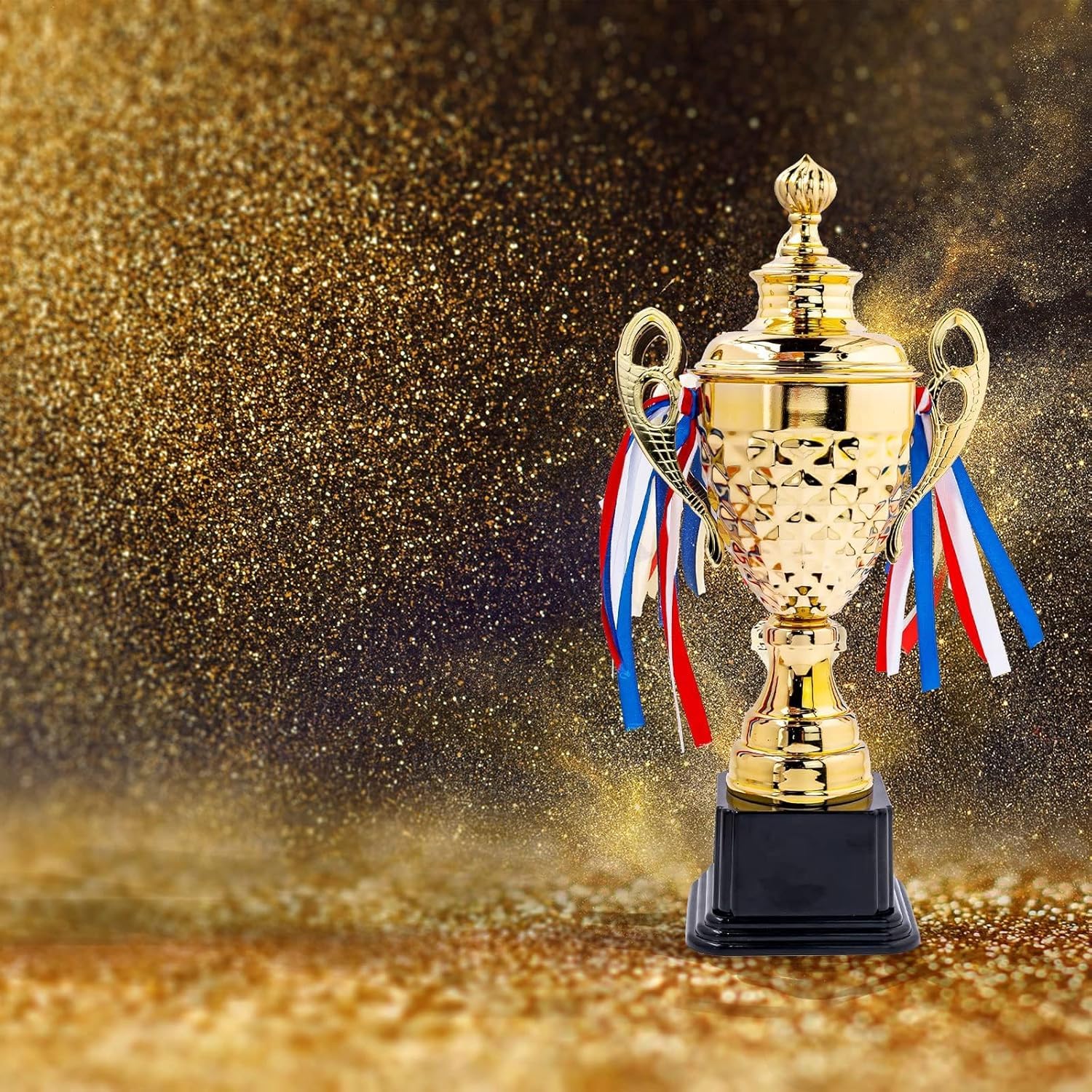 Malloom Grande coupe dorée avec couvercle de 35 cm, trophée gagnant pour des souvenirs personnalisés, prix d'or pour le sport, les tournois, les compétitions
