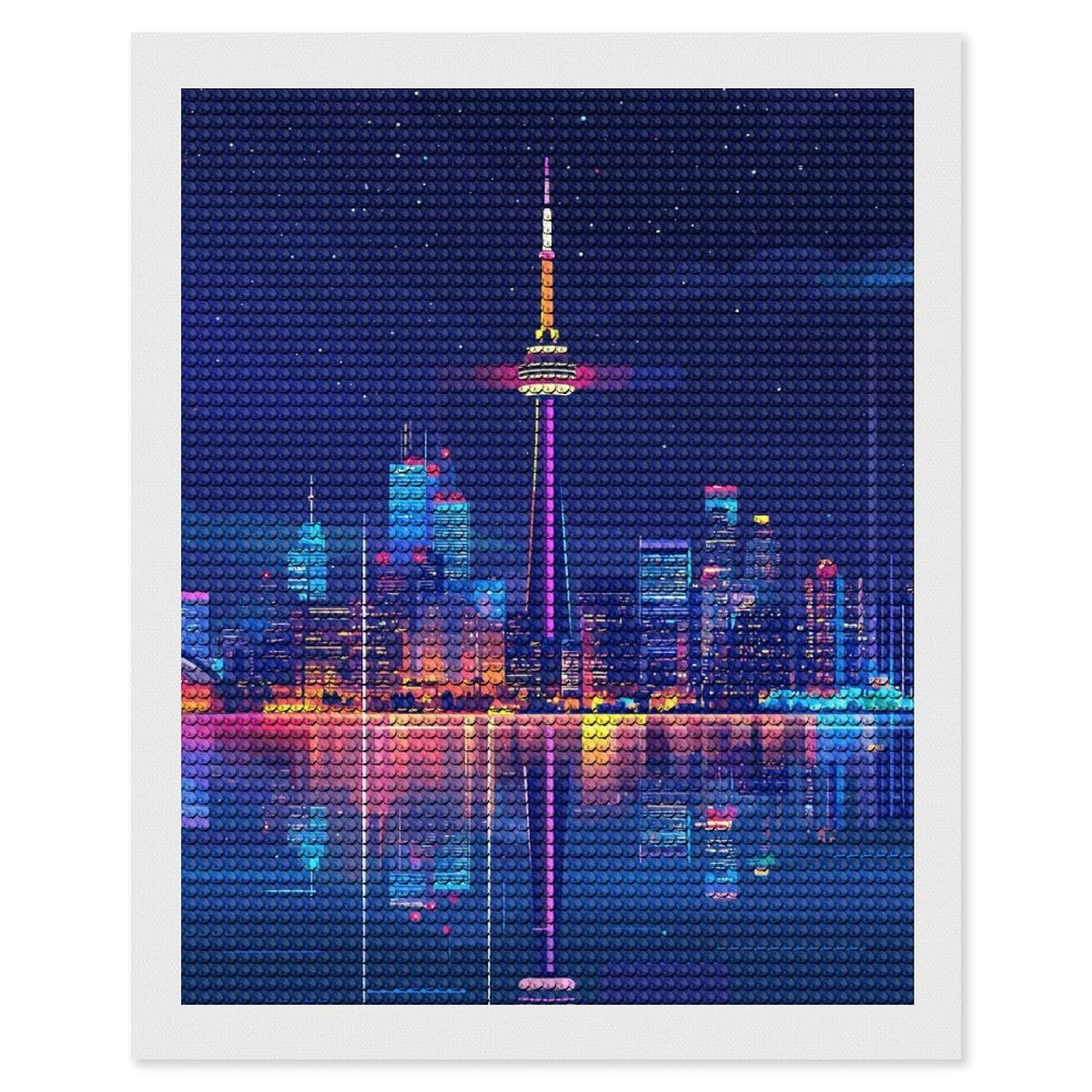 Junmoney Toronto Skyline at Night Diamond Painting Canvas Set 16"x20", for Adults, Decorate Your Room, Festive Craft Gift, Office Decor
