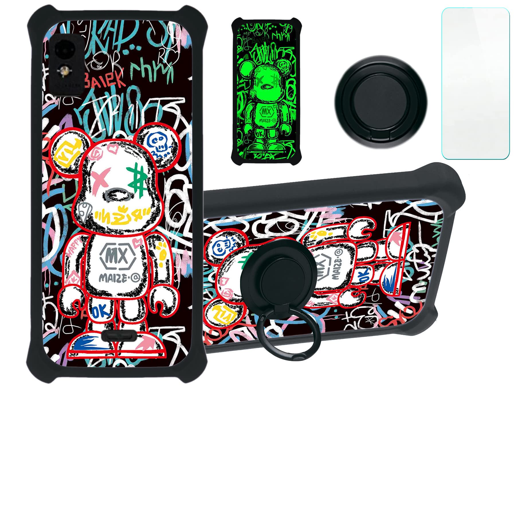 Blu Studio Mini 2023 Case Compatible with Blu Studio Mini 2023 Phone Case Cover [with Tempered Glass Screen Protector][Hard PC + Soft Silicone][Ring Support] [Luminous Effect] YGH-MXX